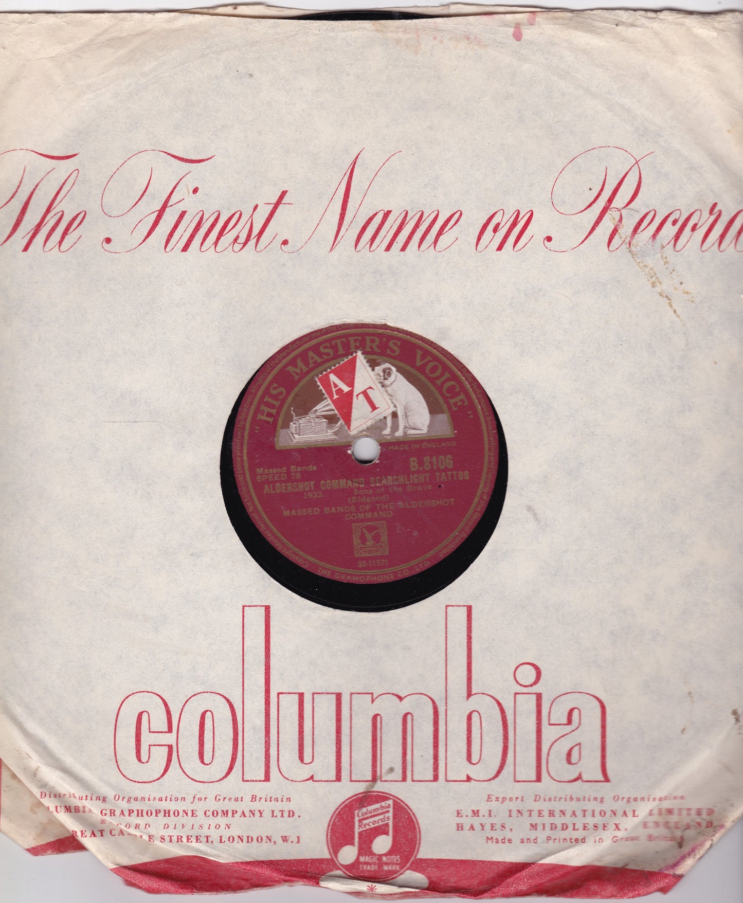 Aldershot Command Searchlight Tattoo - 1933 (HMV 1934) 10" shellac VG/-