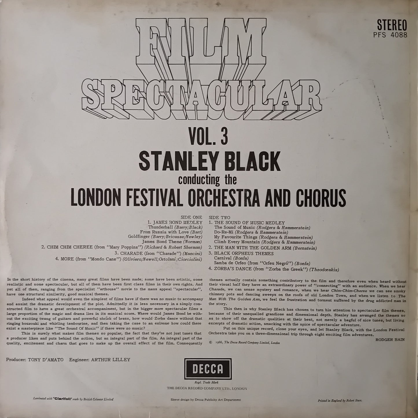 Stanley Black Conducting The London Festival Orchestra – Film Spectacular Vol. 3 12" vinyl LP VG/G+