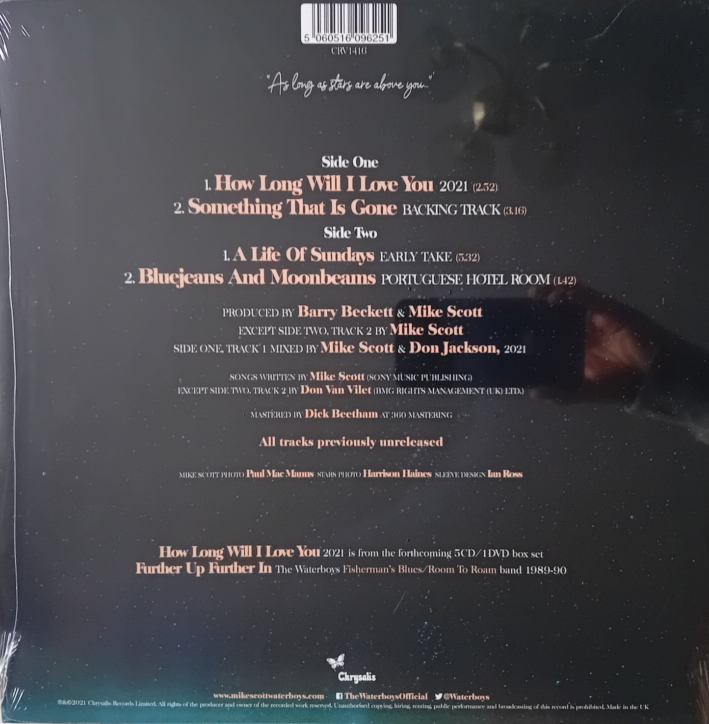 Back cover of a music album with tracklist and production credits.
