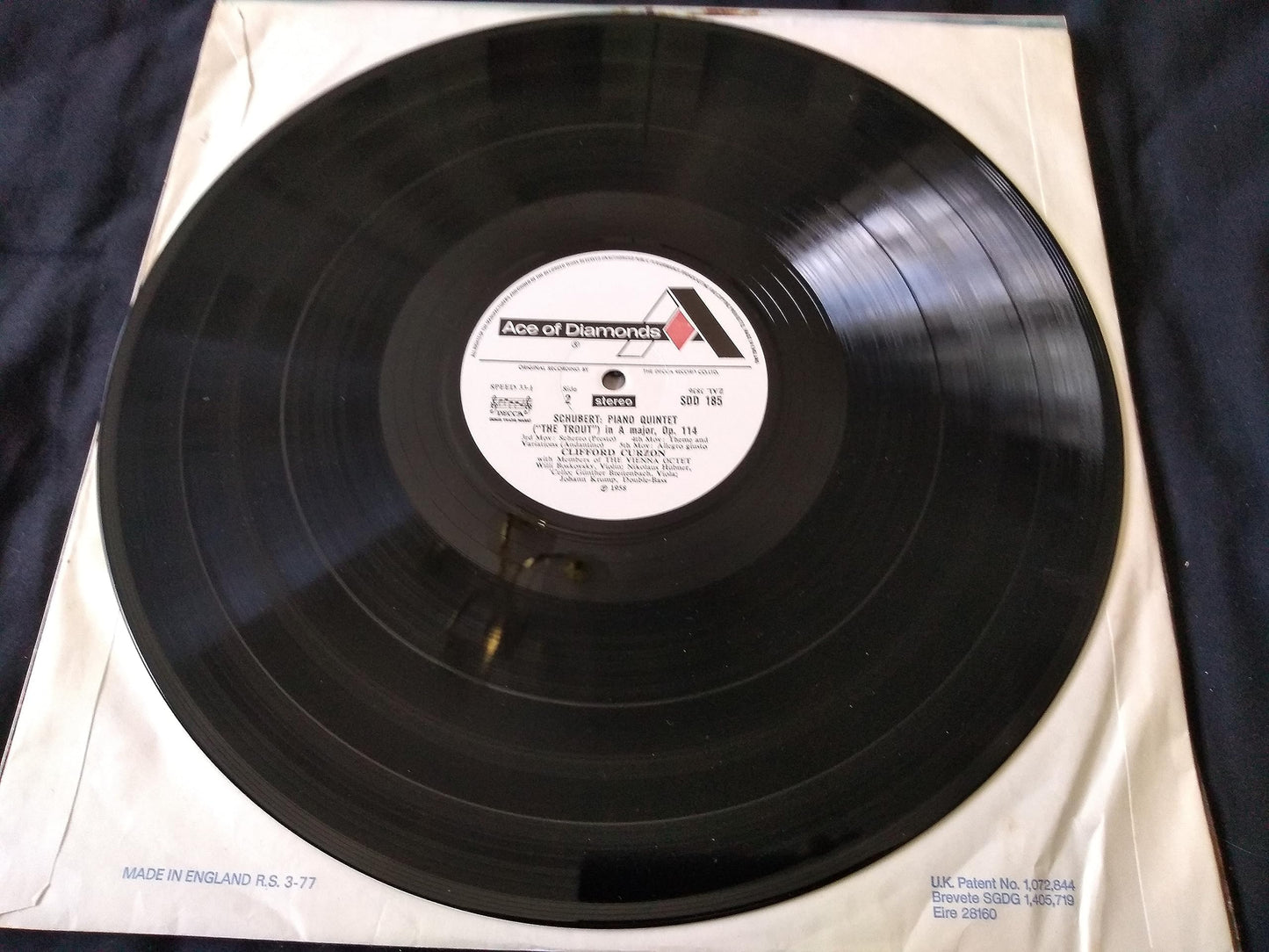 Franz Schubert, Clifford Curzon With The Vienna Octet – The Trout Quintet (Ace Of Diamonds 1968) 12" vinyl LP VG/VG