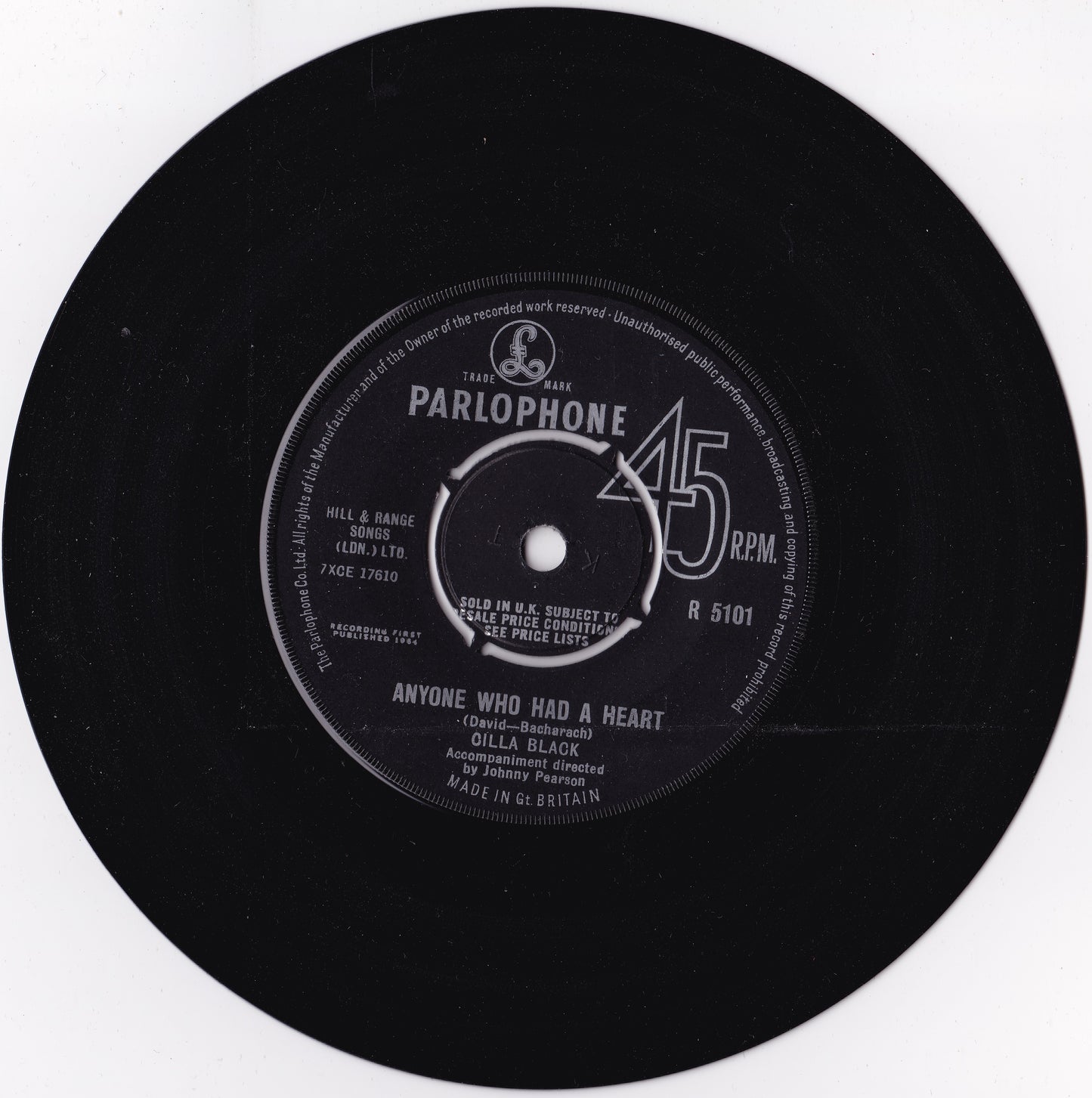 Cilla Black – Anyone Who Had A Heart (Parlophone 1964) 7" vinyl single VG/-