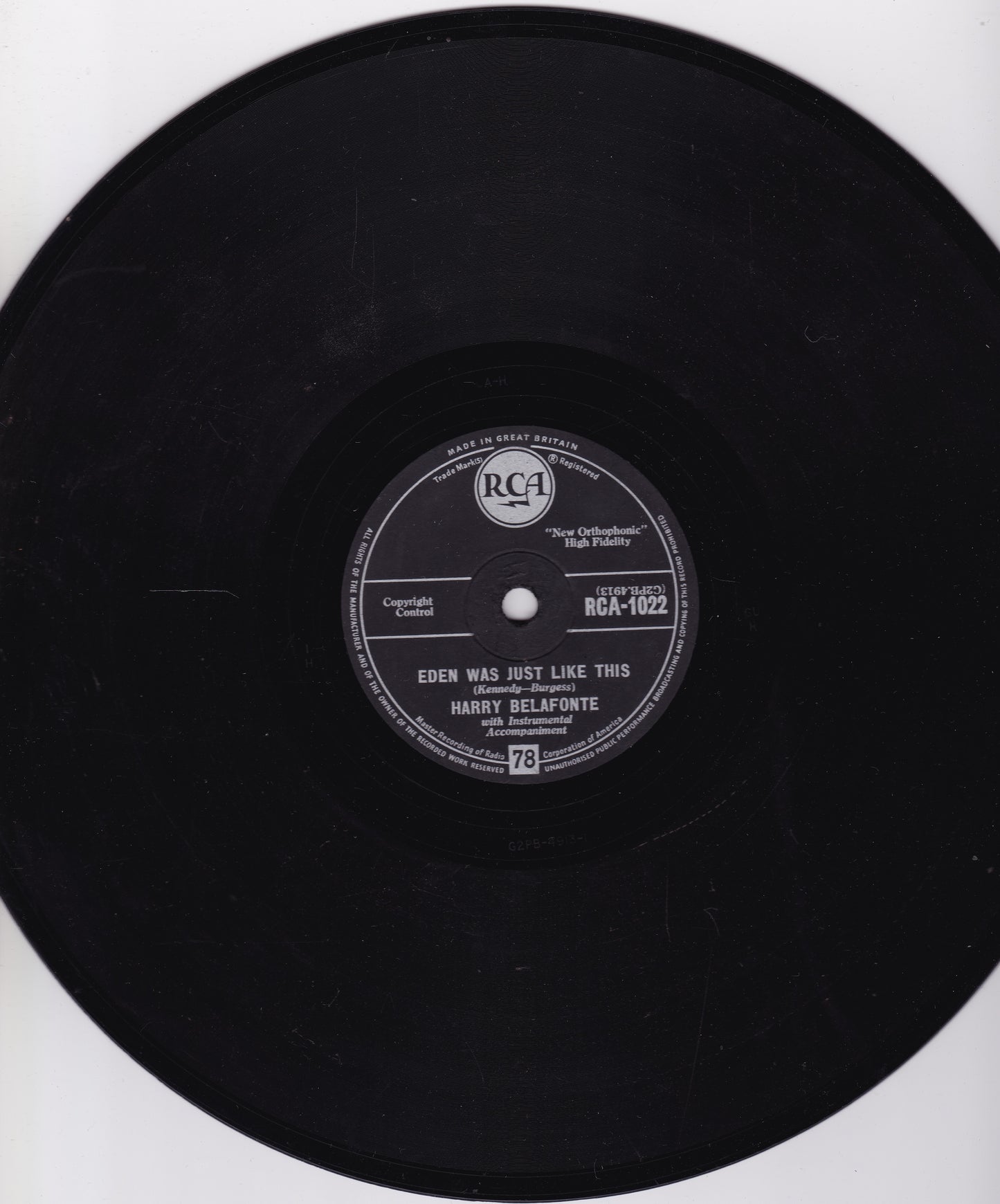 Harry Belafonte – Mary's Boy Child/Eden Was Just Like This (1957) 10" shellac G+