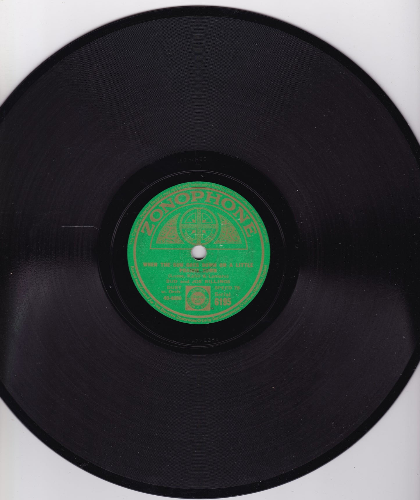 Bud And Joe Billings – When The Sun Goes Down On A Little Prairie Town 10" VG/-