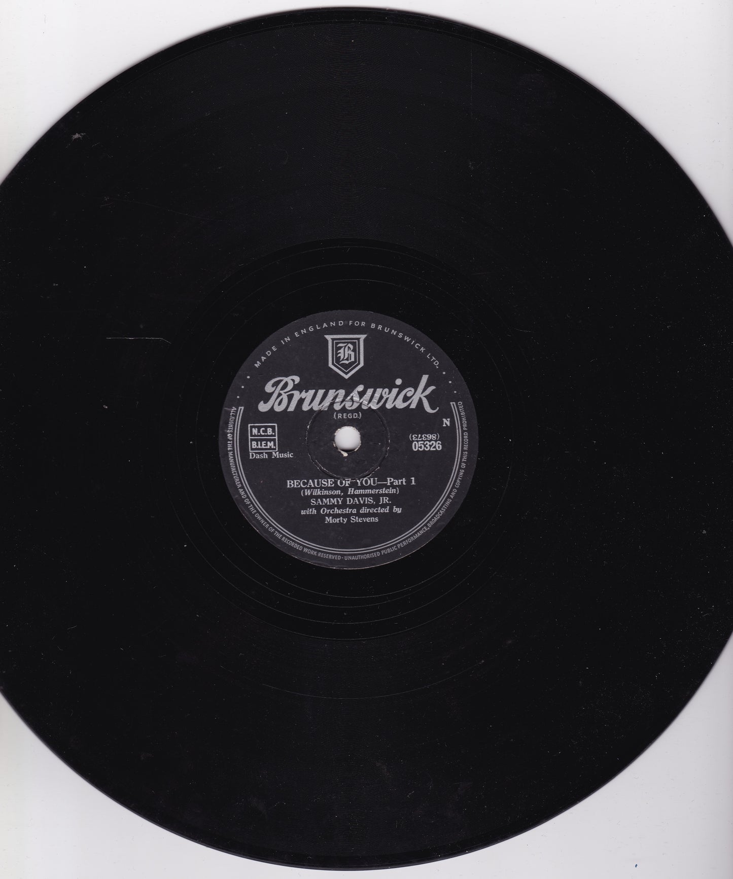 Sammy Davis Jr. – Because Of You (Brunswick) 10" shellac VG/-