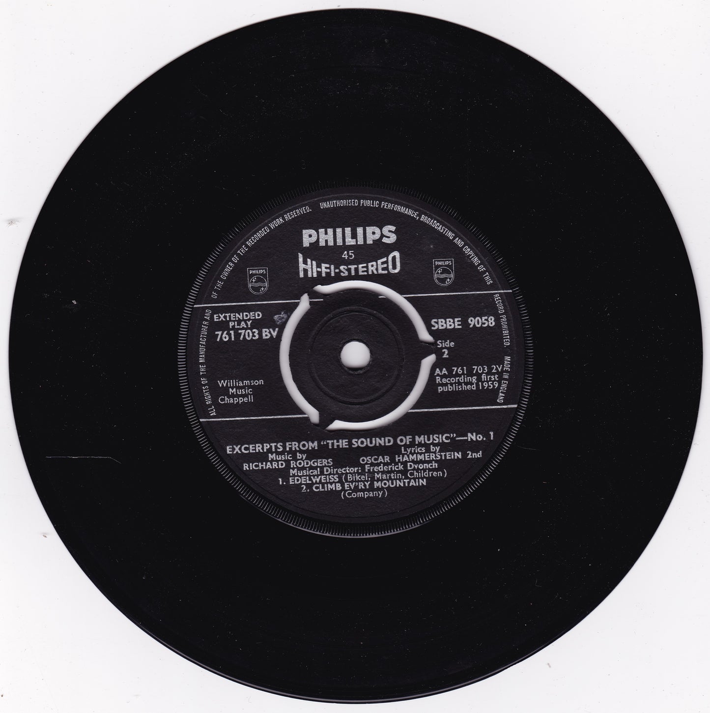 Mary Martin – The Sound Of Music, No. 1 (Philips 1959) 7" vinyl EP VG/G+