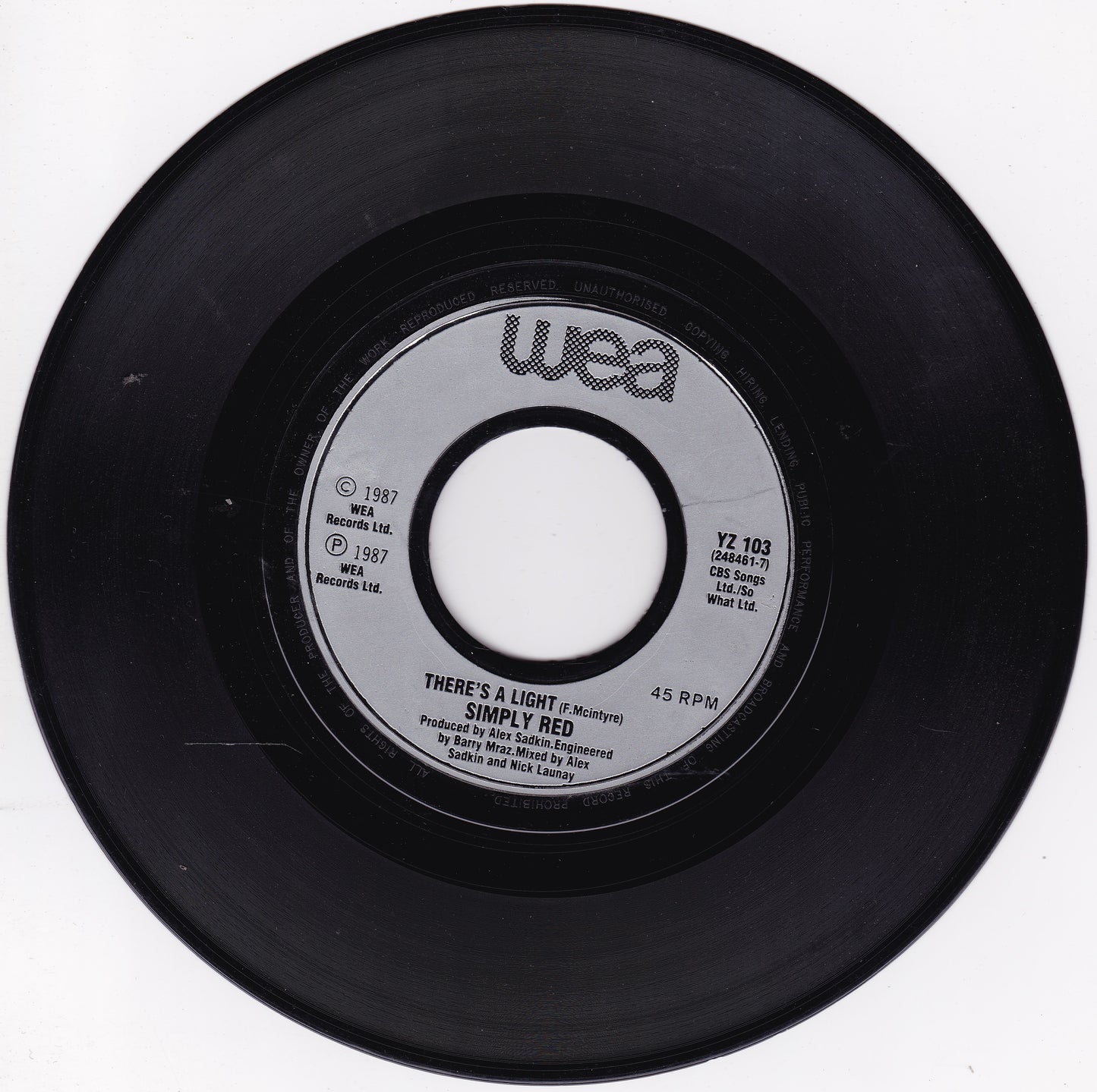 Simply Red – The Right Thing (WEA 1987) 7" vinyl single P/S G+/G+ jukebox