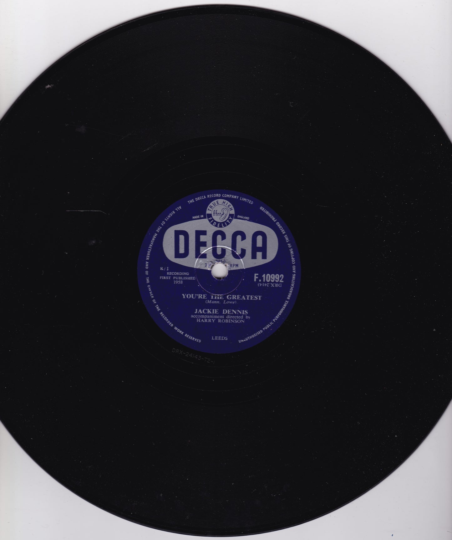 Jackie Dennis – La Dee Dah (Decca 1958) 10" shellac VG/-