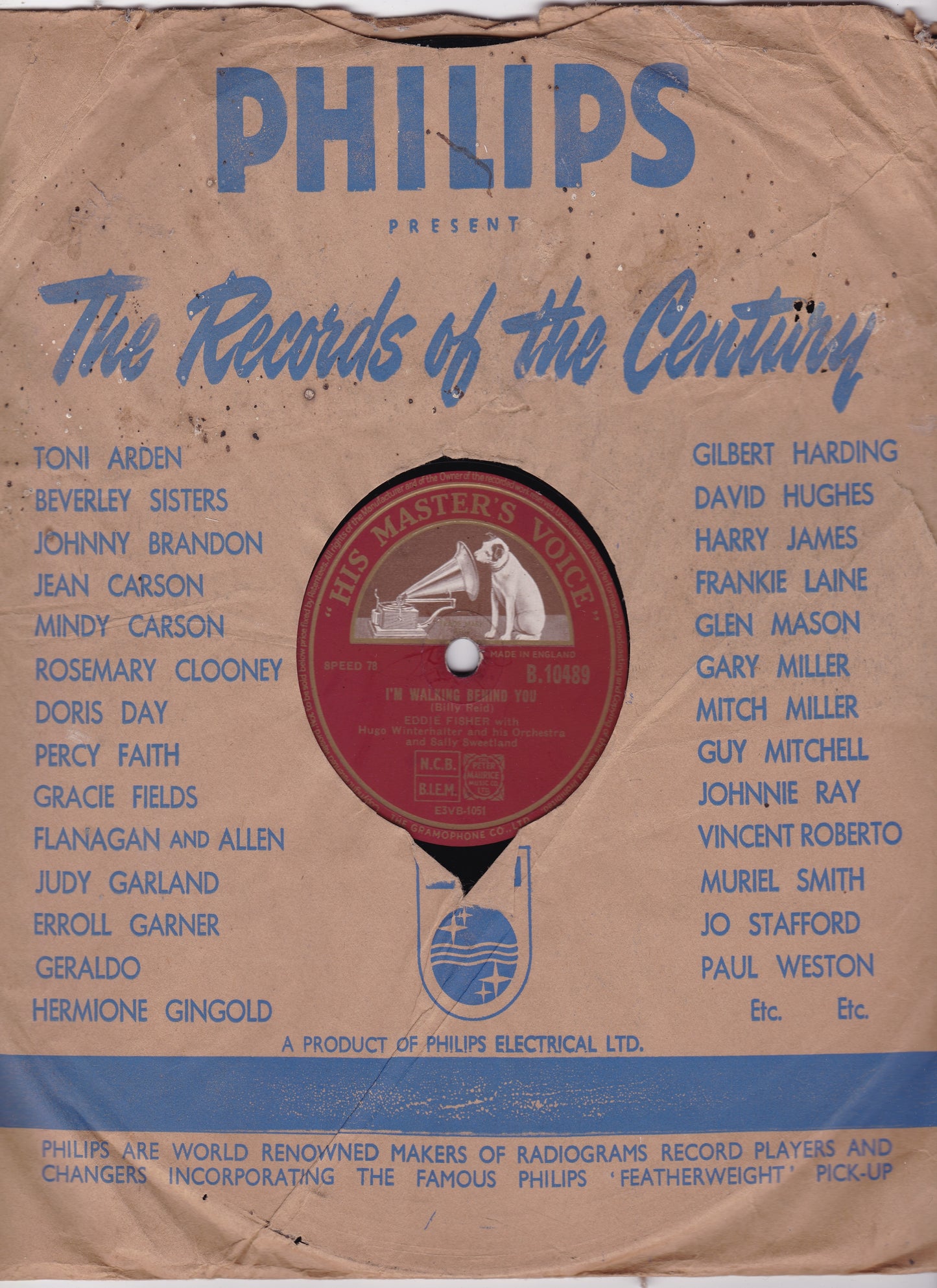 Eddie Fisher – Hold Me / I'm Walking Behind You (HMV 1953) 10" shellac VG/-