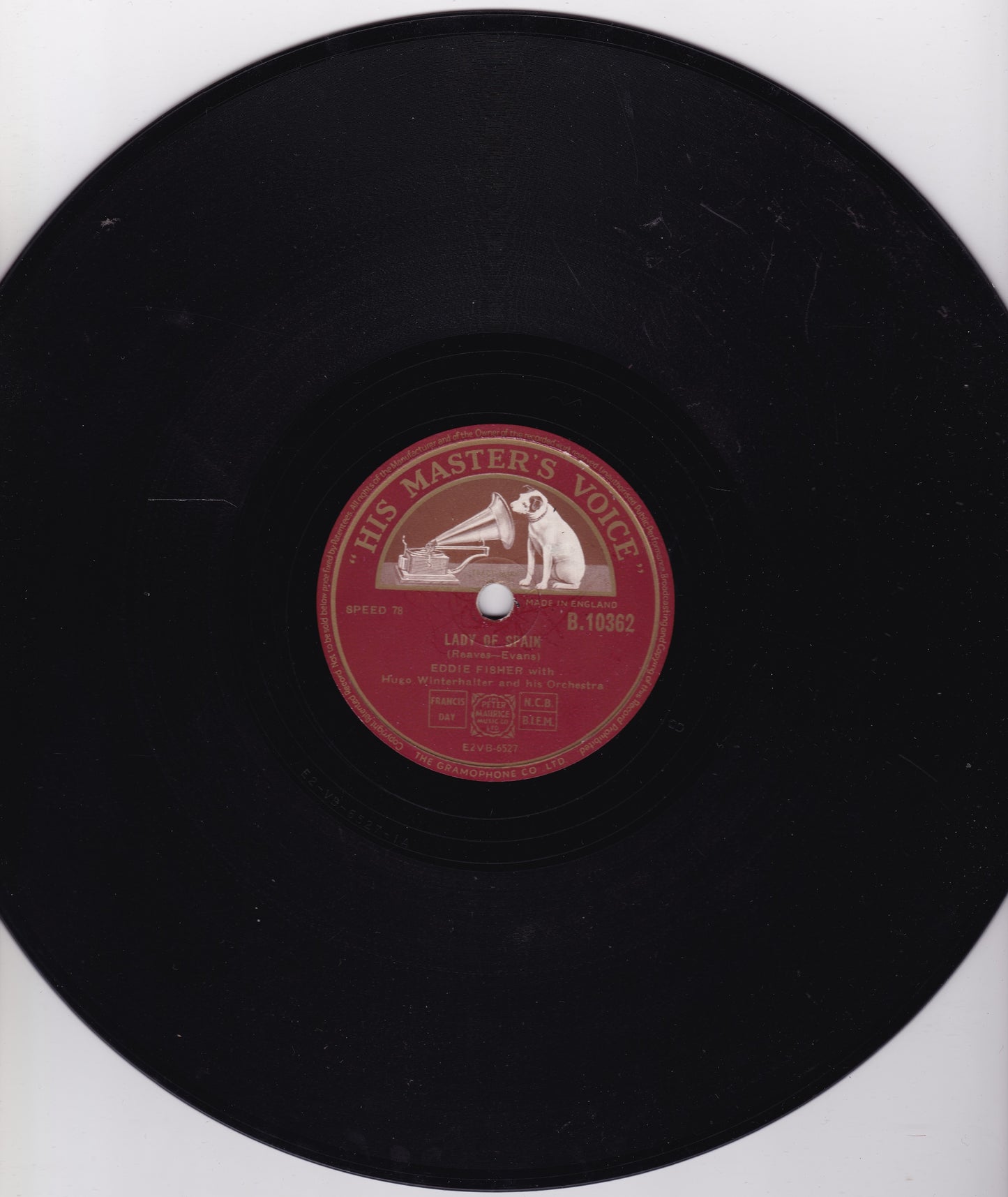 Eddie Fisher – Outside Of Heaven / Lady Of Spain (HMV 1953) 10" shellac VG/-