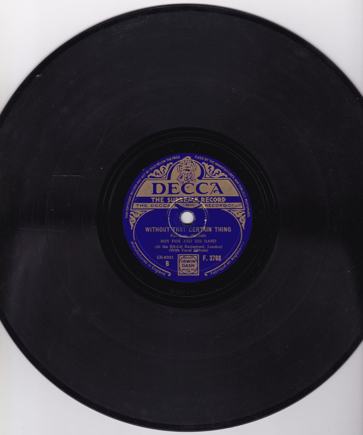 Roy Fox And His Band – Blue Moments (Decca) 10" shellac G+/-