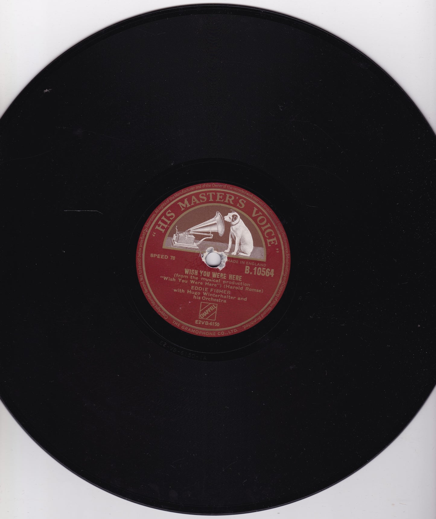 Eddie Fisher – A Fool Was I / Wish You Were Here (HMV 1953) 10" shellac VG/-