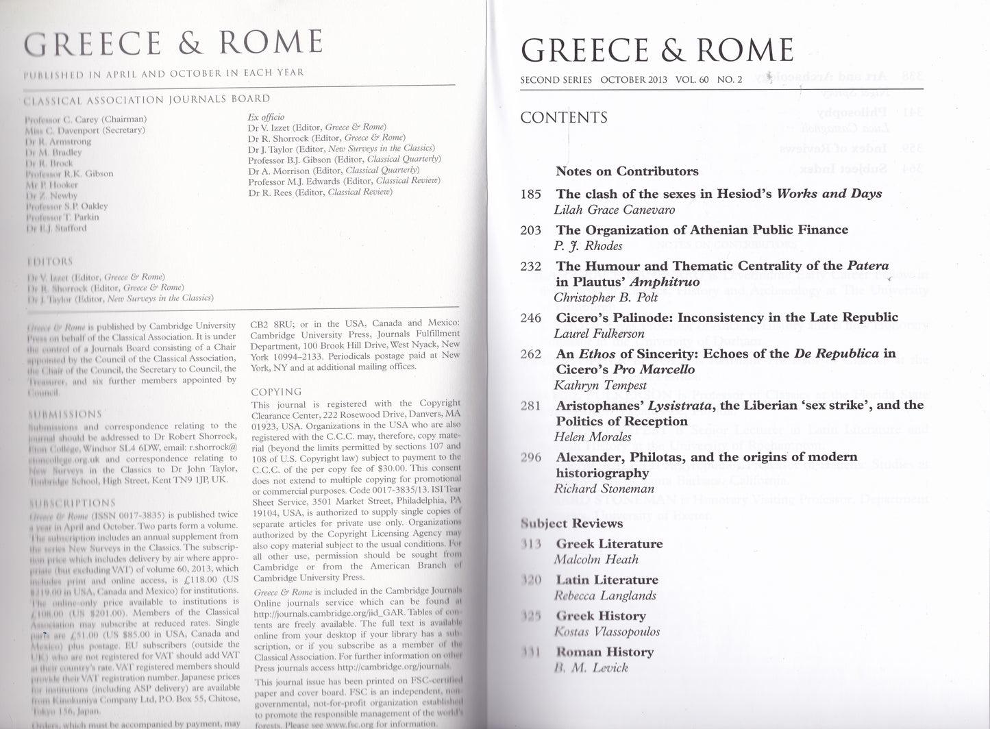 Greece & Rome - Volume 60 Number 2 (Cambridge University 2013) academic journal