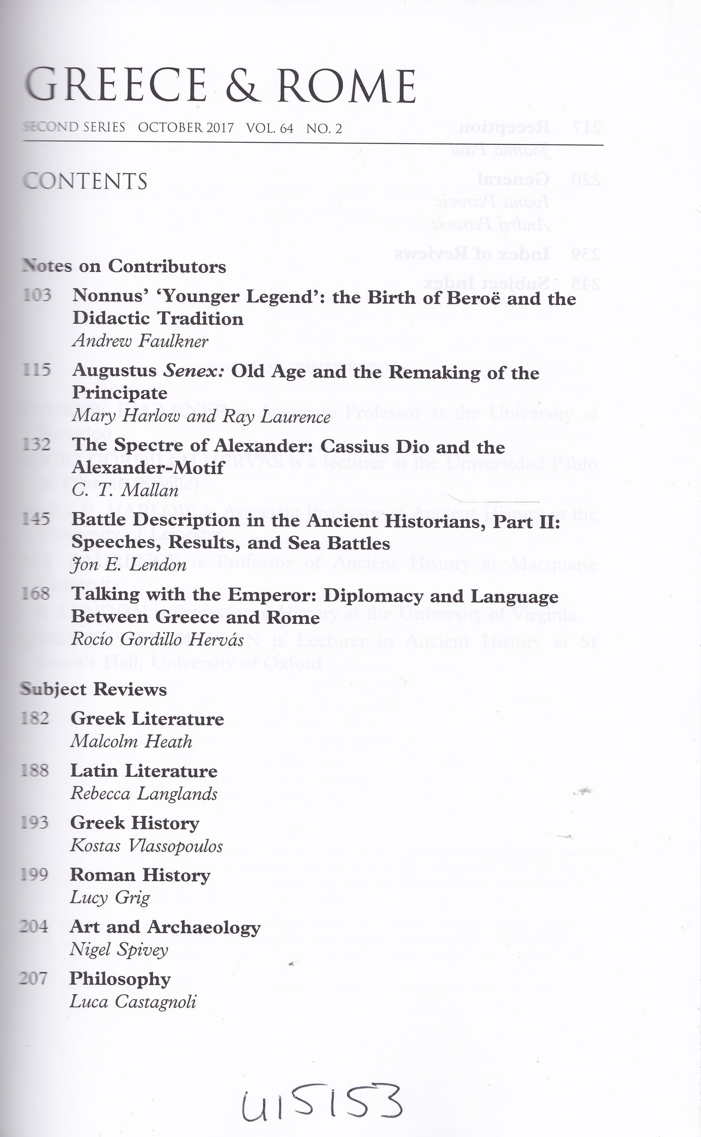 Greece & Rome - Volume 64 Number 2 (Cambridge University 2017) academic journal