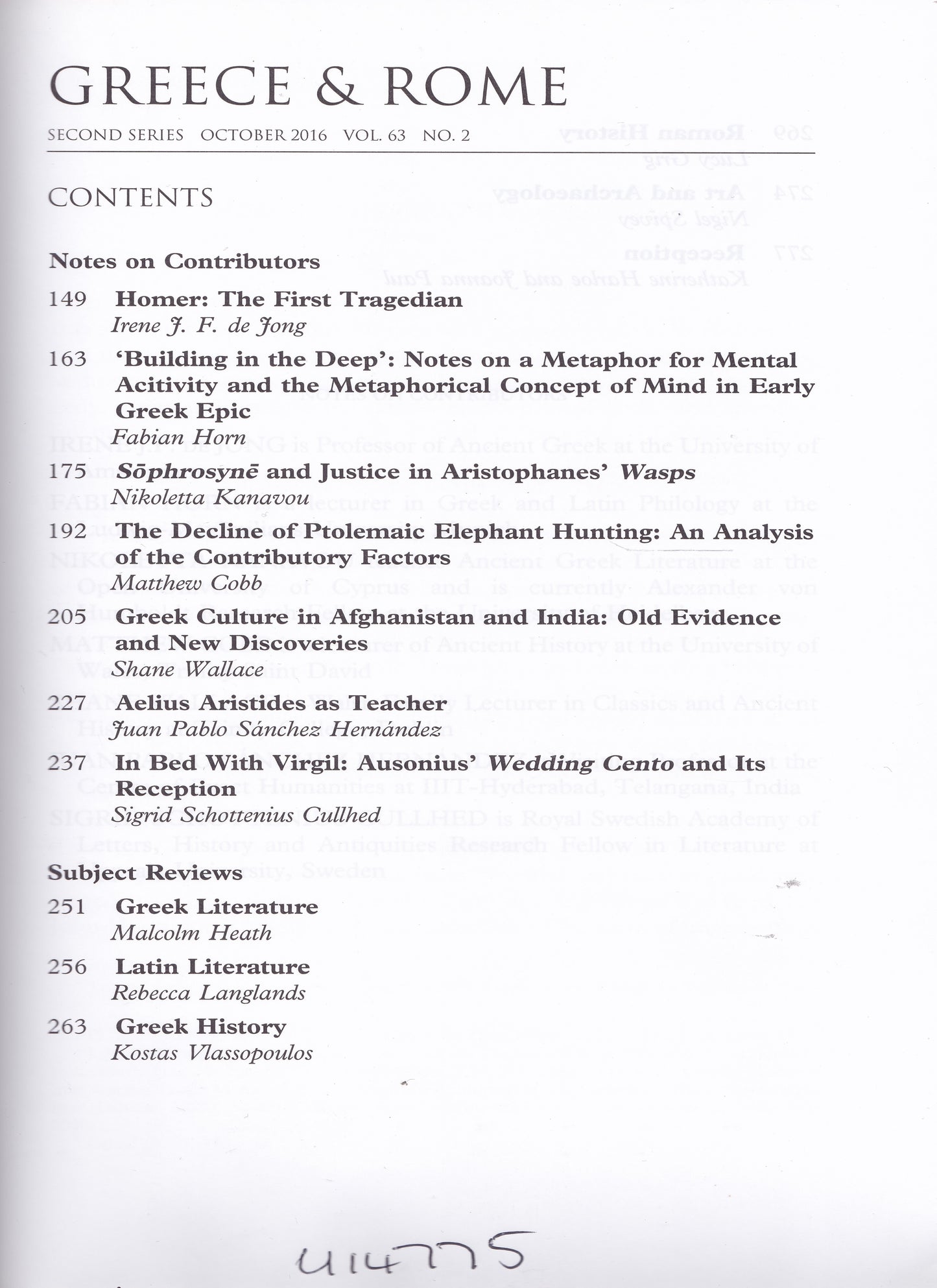 Greece & Rome - Volume 63 Number 2 (Cambridge University 2016) academic journal