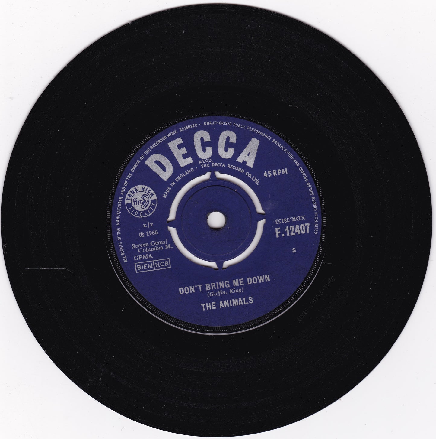 The Animals – Don't Bring Me Down (Decca, 1966) 7" vinyl single VG/-