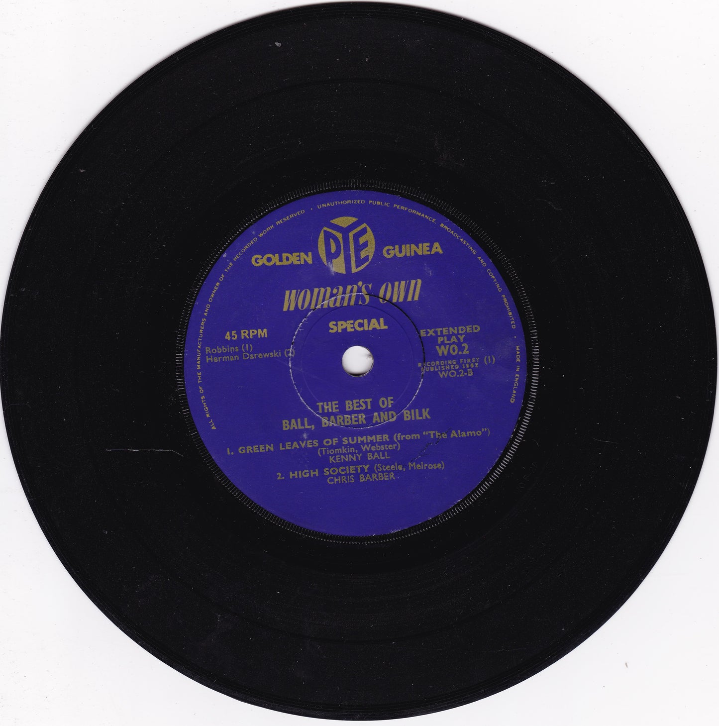 Kenny Ball, Chris Barber & Acker Bilk – The Best Of Ball, Barber And Bilk 7" EP VG/P