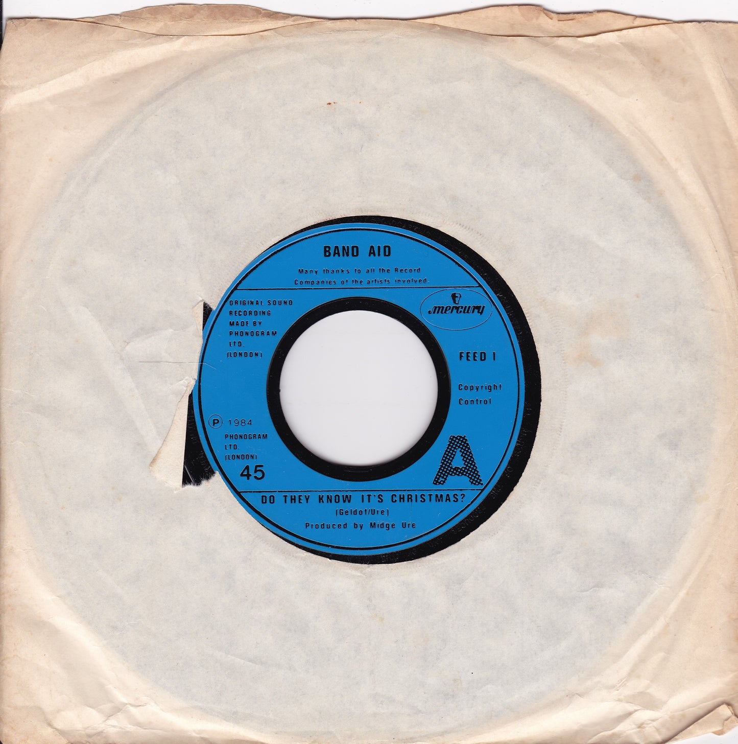 Band Aid – Do They Know It's Christmas? (Phonogram, 1985) 7" vinyl single VG/- jukebox centre