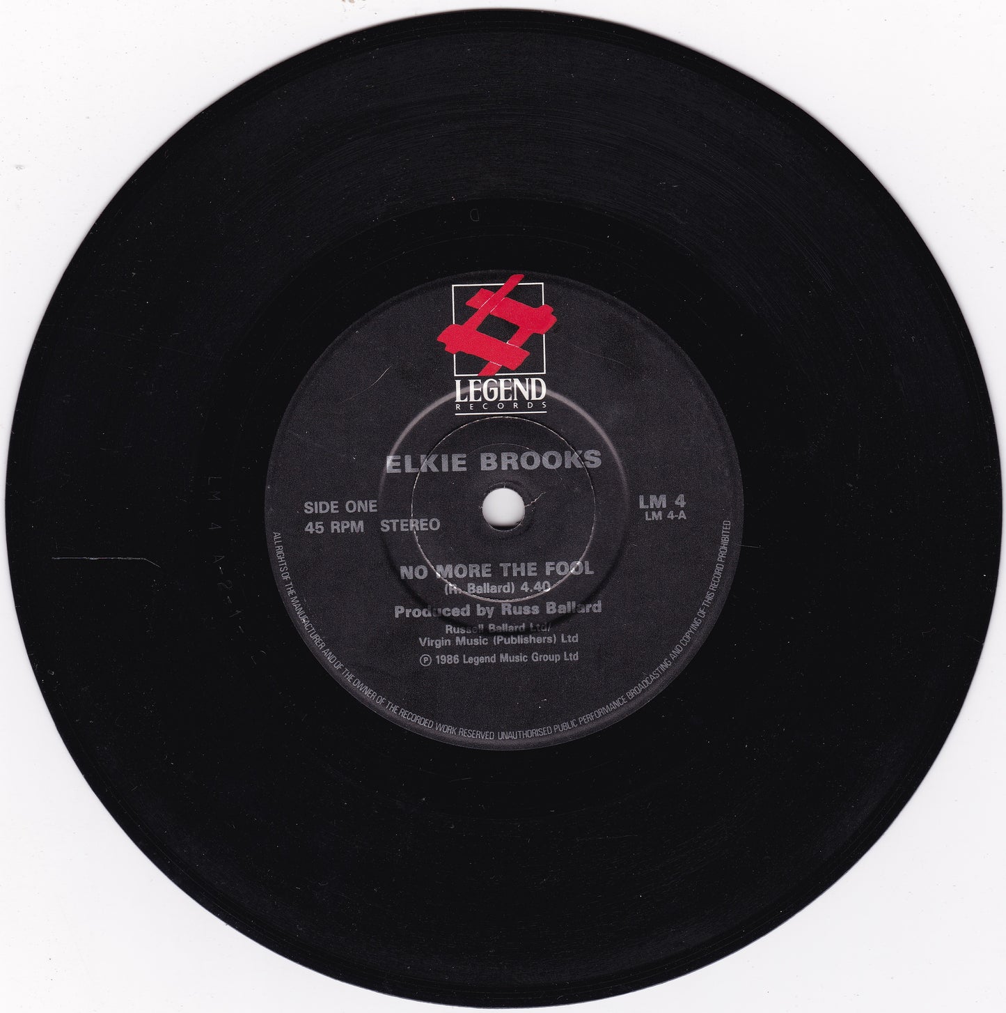Elkie Brooks – No More The Fool (Legend 1986) 7" vinyl single G+/-