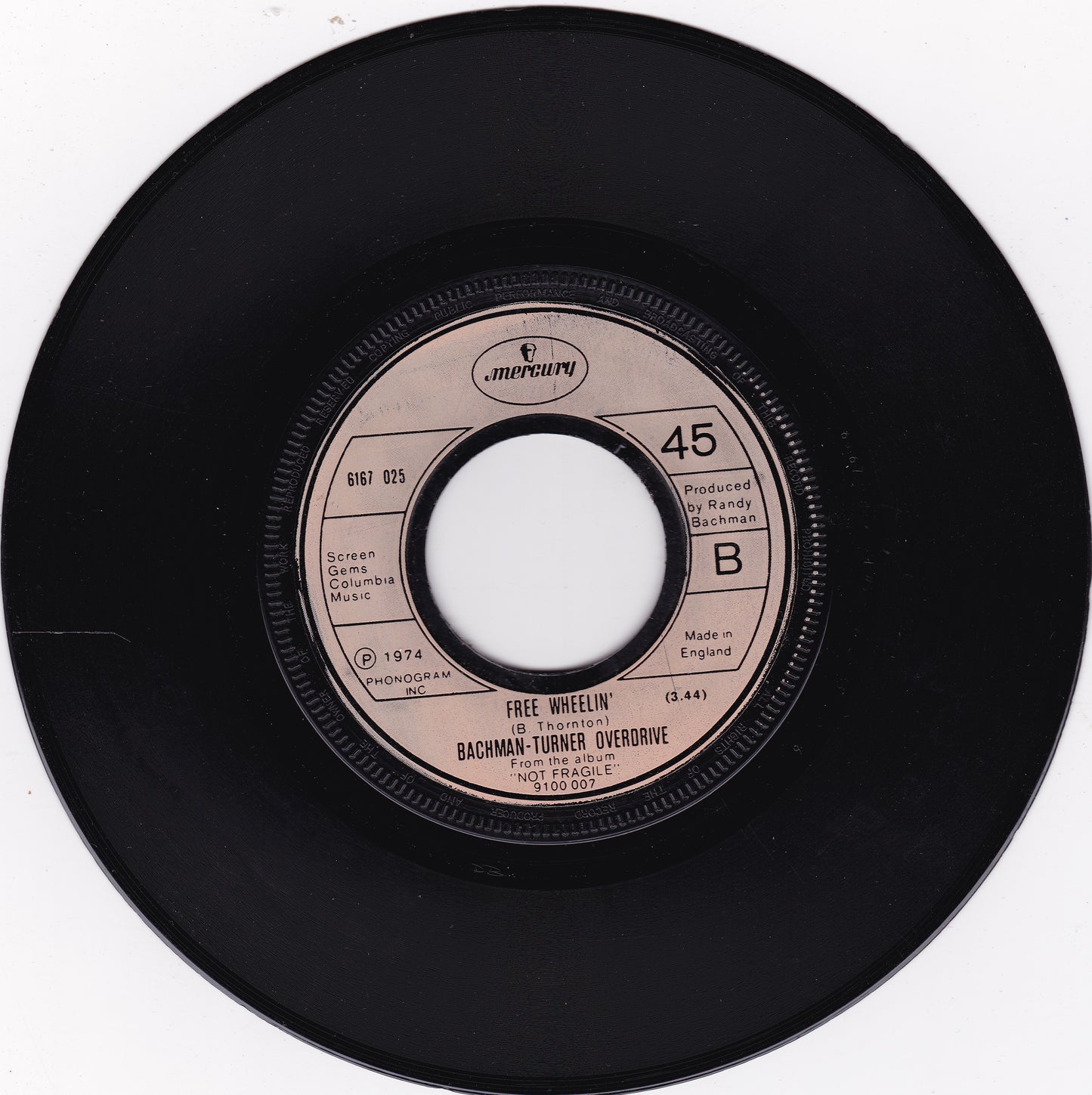 Bachman-Turner Overdrive - You Ain't Seen Nothing Yet (1974) 7" vinyl single VG/- jukebox centre hole