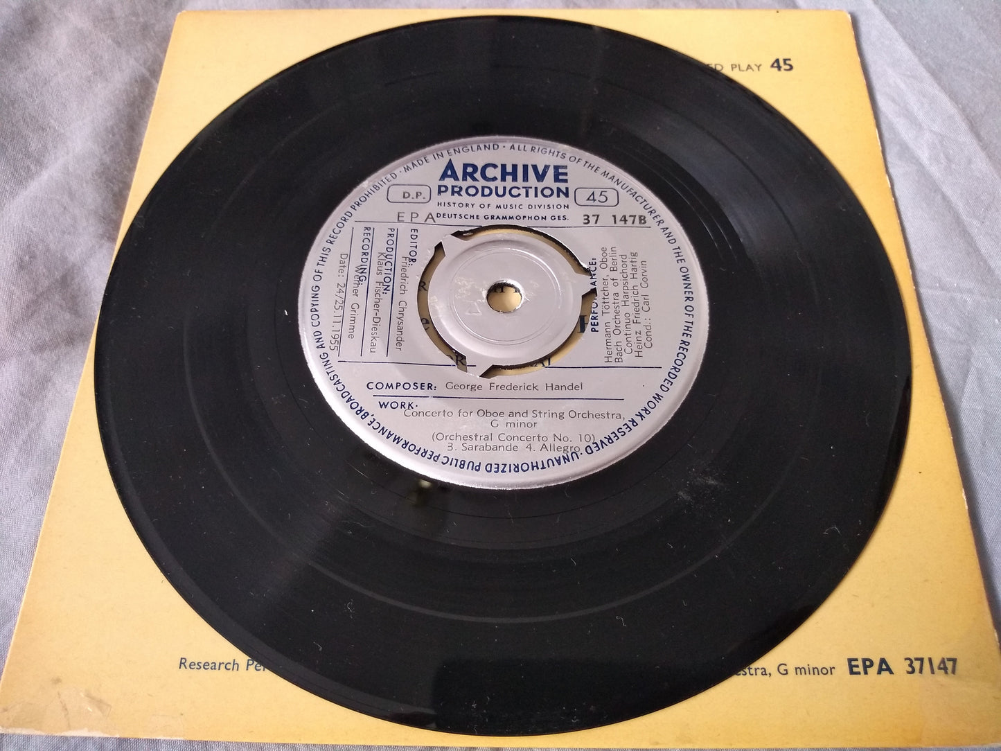 Handel – Konzert Für Oboe (Archiv) 7" vinyl EP VG/VG German