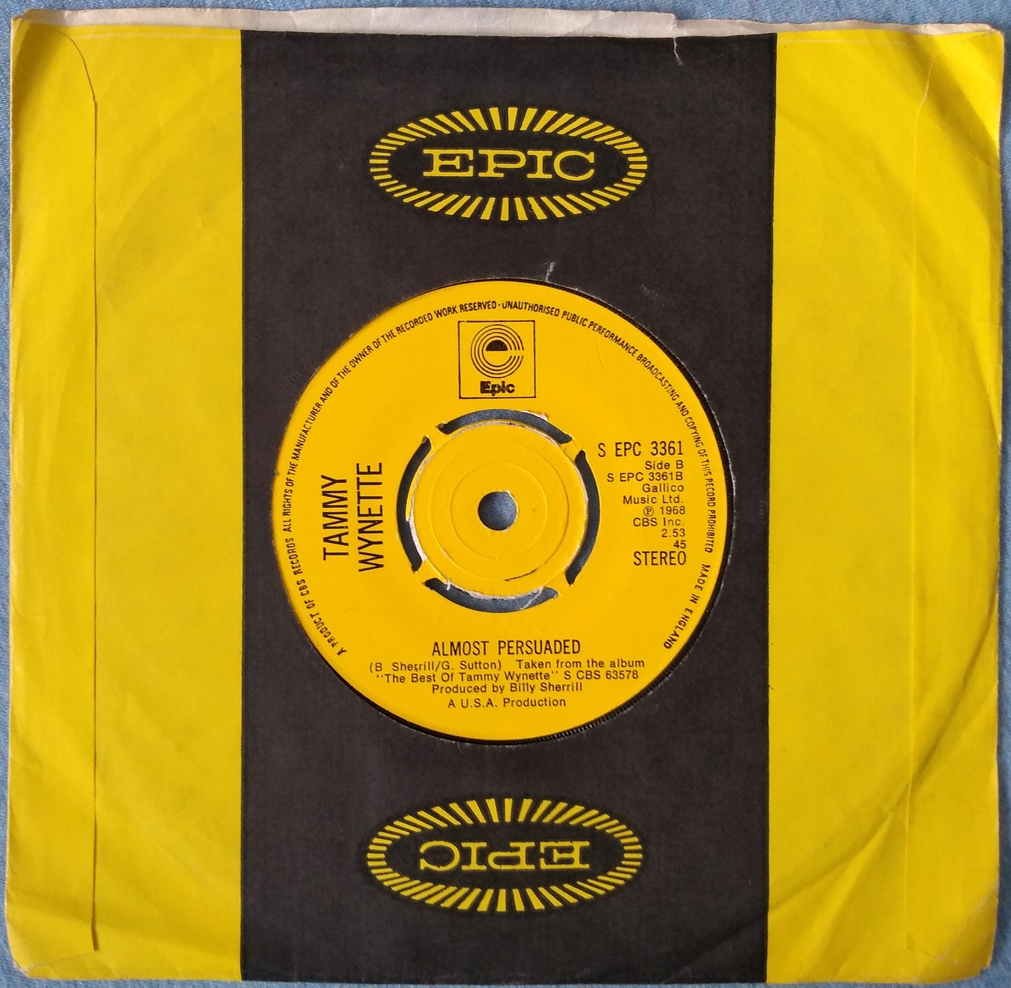 Tammy Wynette – D.I.V.O.R.C.E. (Epic 1975) 7" vinyl single VG/VG