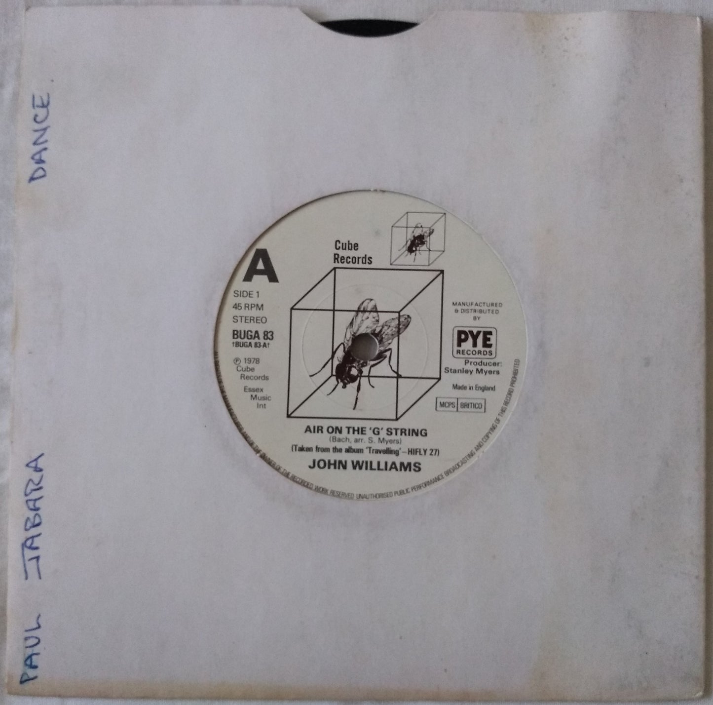 John Williams – Air On The 'G' String (Cube 1979) 7" vinyl single VG/-
