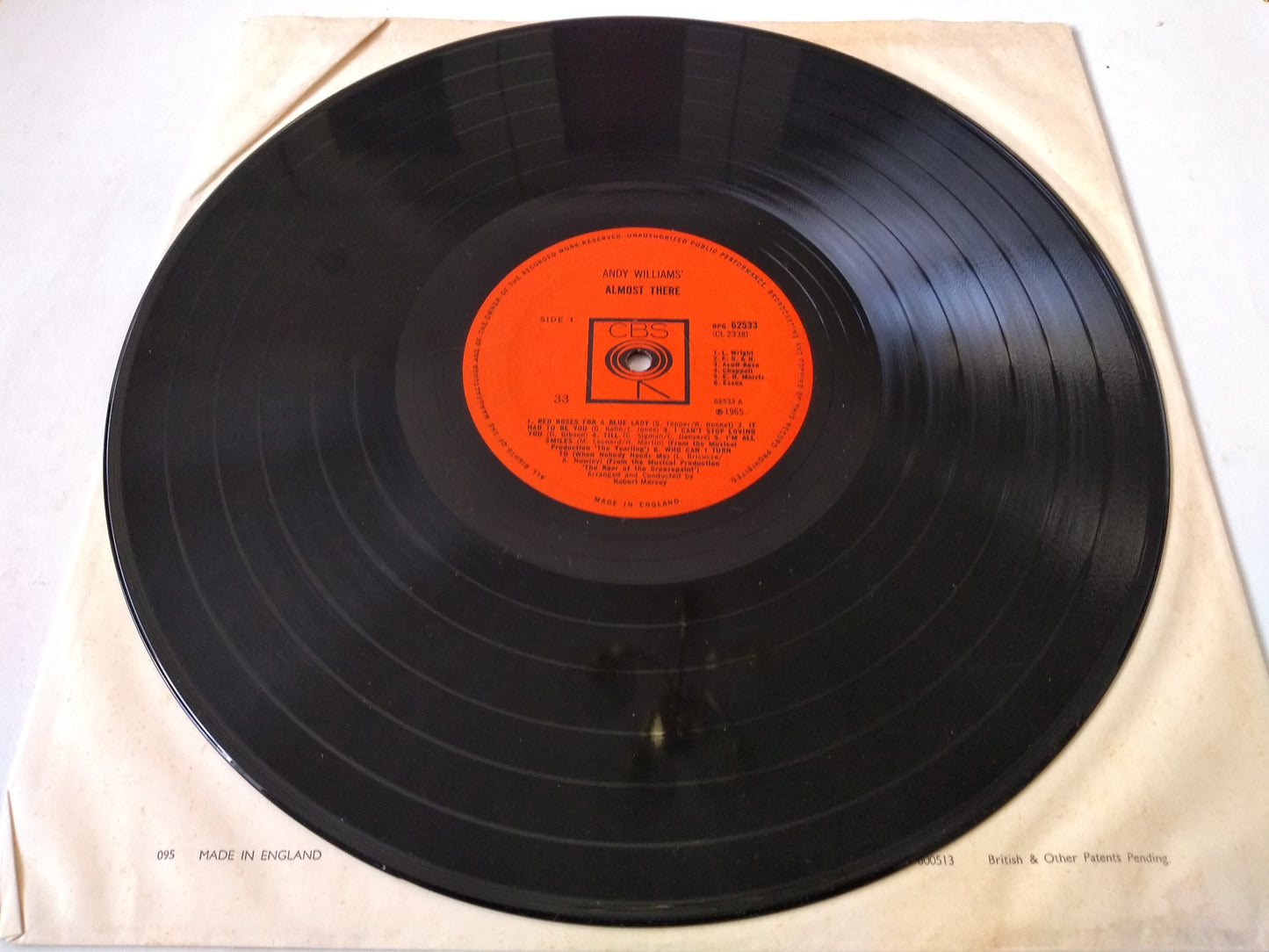 Andy Williams – Almost There (CBS 1965) 12" vinyl LP VG/VG mono