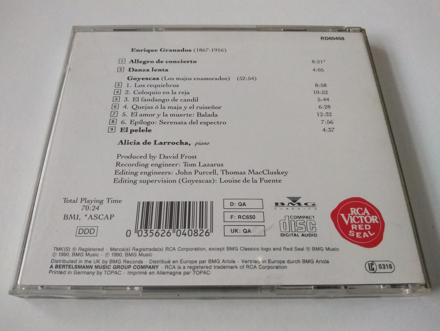 Alicia De Larrocha, Granados – Goyescas - Allegro De Concierto - Danza Lenta CD