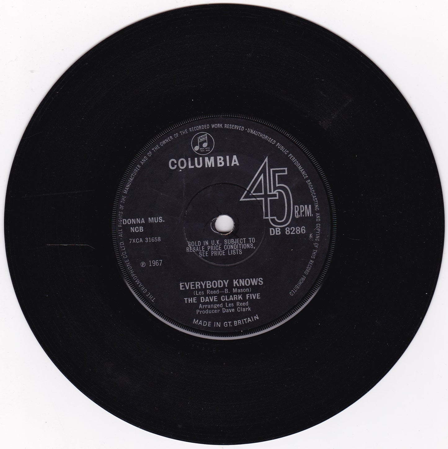 The Dave Clark Five – Everybody Knows (Columbia 1967) 7" vinyl single G+/-