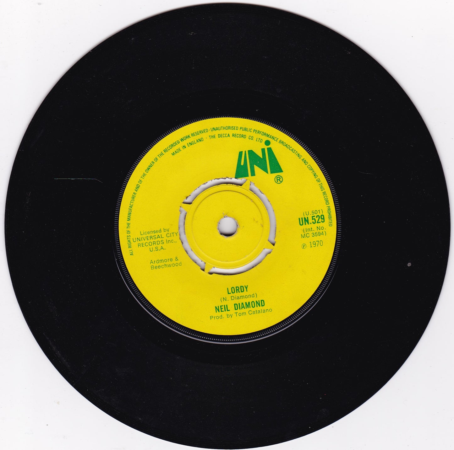 Neil Diamond – Cracklin' Rose (UNI 1970) 7" vinyl single G+/-