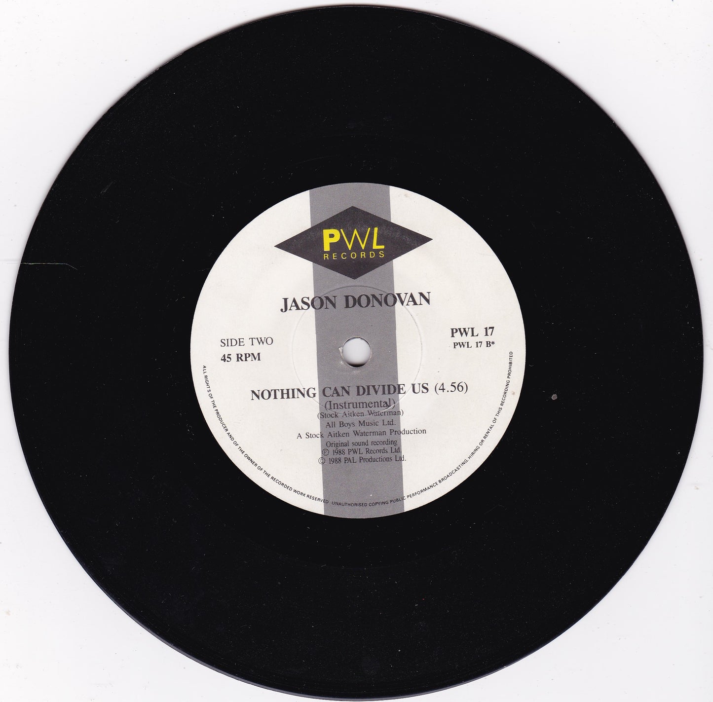 Jason Donovan – Nothing Can Divide Us (PWL 1988) 7" vinyl P/S single G+/G+