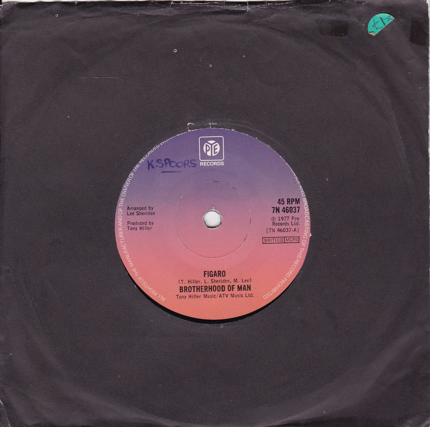 Brotherhood Of Man – Figaro (Pye 1977) 7" vinyl single VG/-