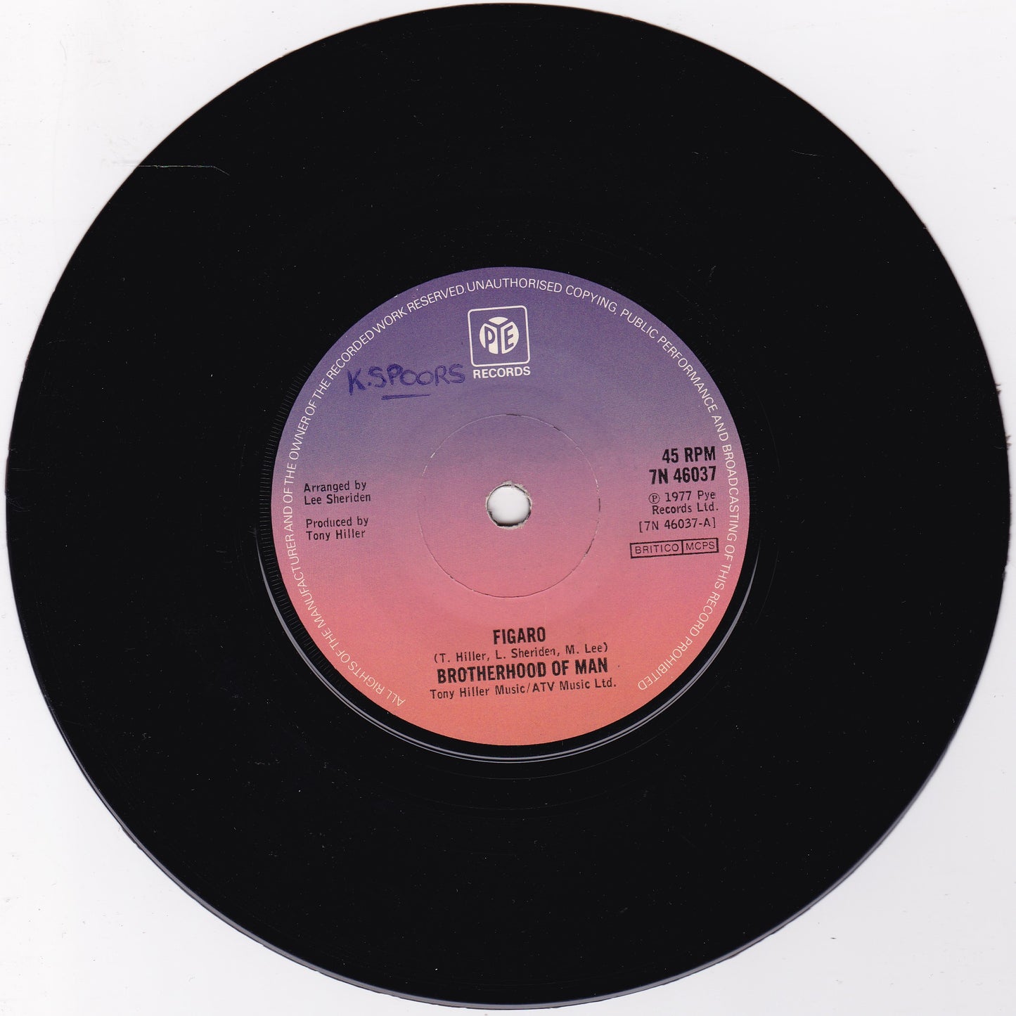 Brotherhood Of Man – Figaro (Pye 1977) 7" vinyl single VG/-