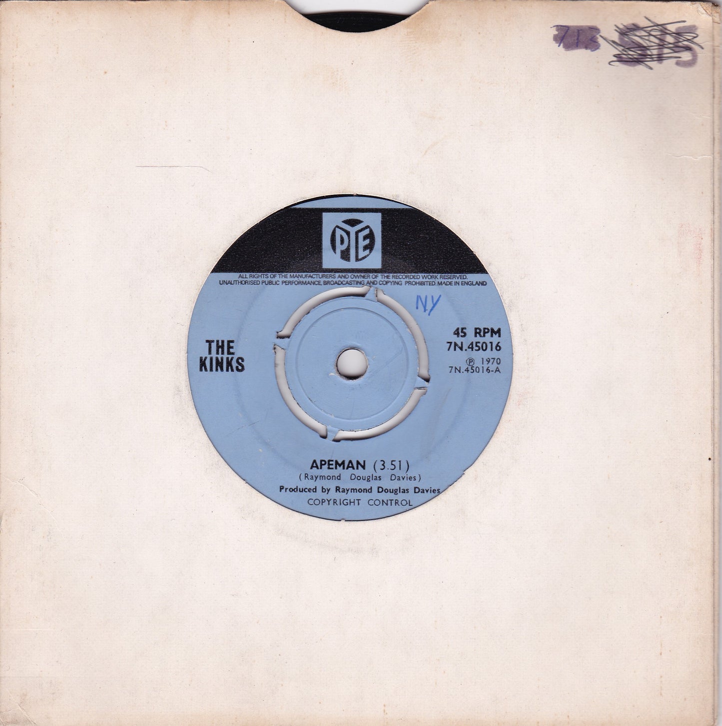 The Kinks – Apeman (Pye 1970) 7" vinyl single G+/-