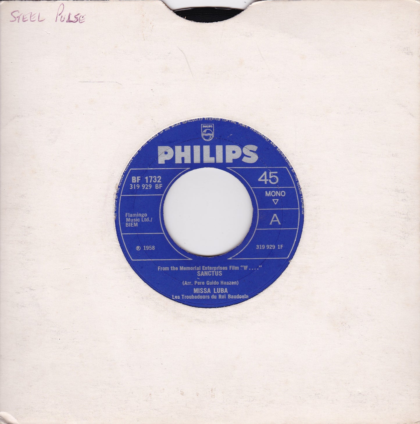 Missa Luba - Sanctus (Philips 1958) 7" vinyl single G+/- jukebox