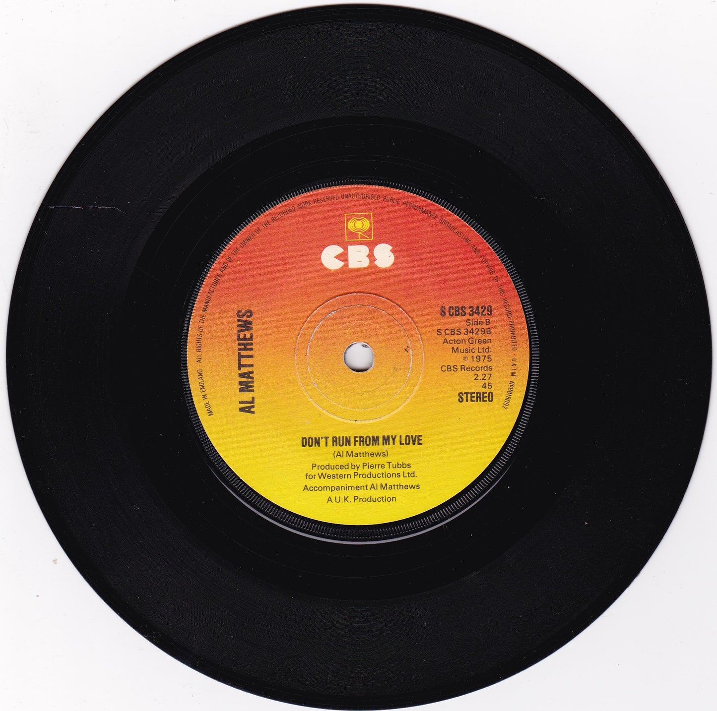 Al Matthews – Fool (CBS 1975) 7" vinyl single G+/-