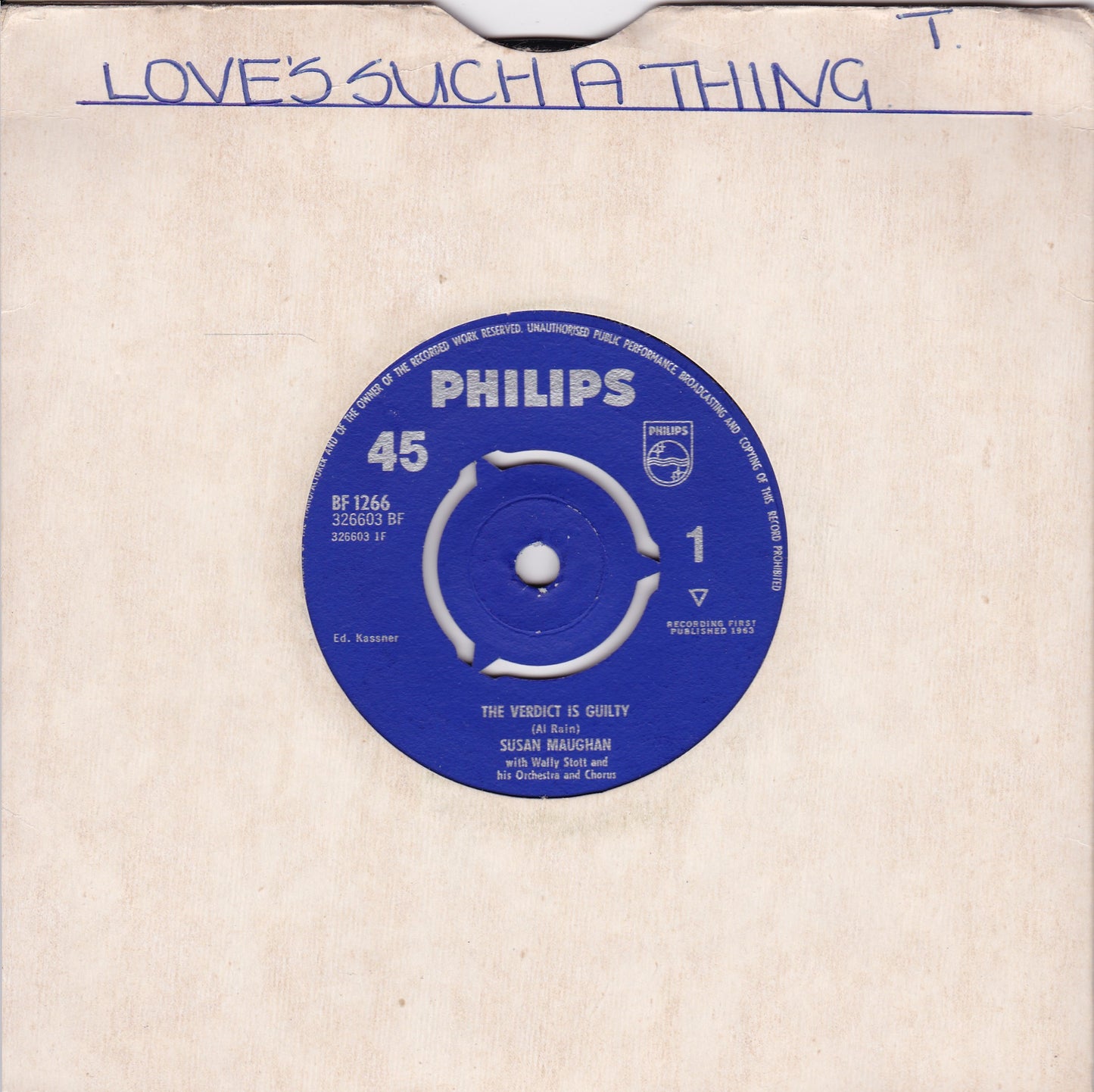 Susan Maughan - The Verdict Is Guilty (Philips 1963) 7" vinyl single G+/-