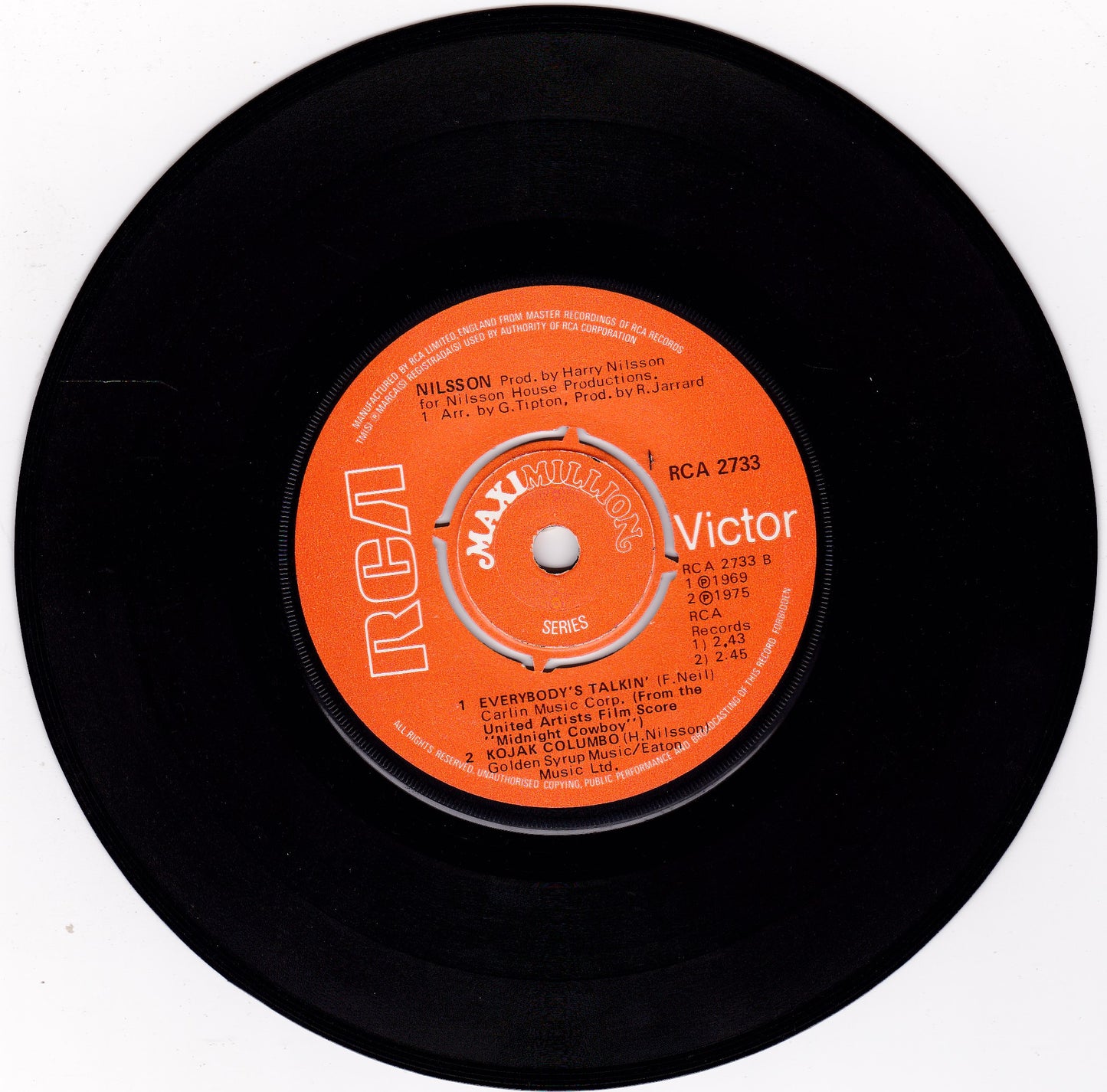 Nilsson - Without You (RCA 1976) 7" vinyl single G+/-