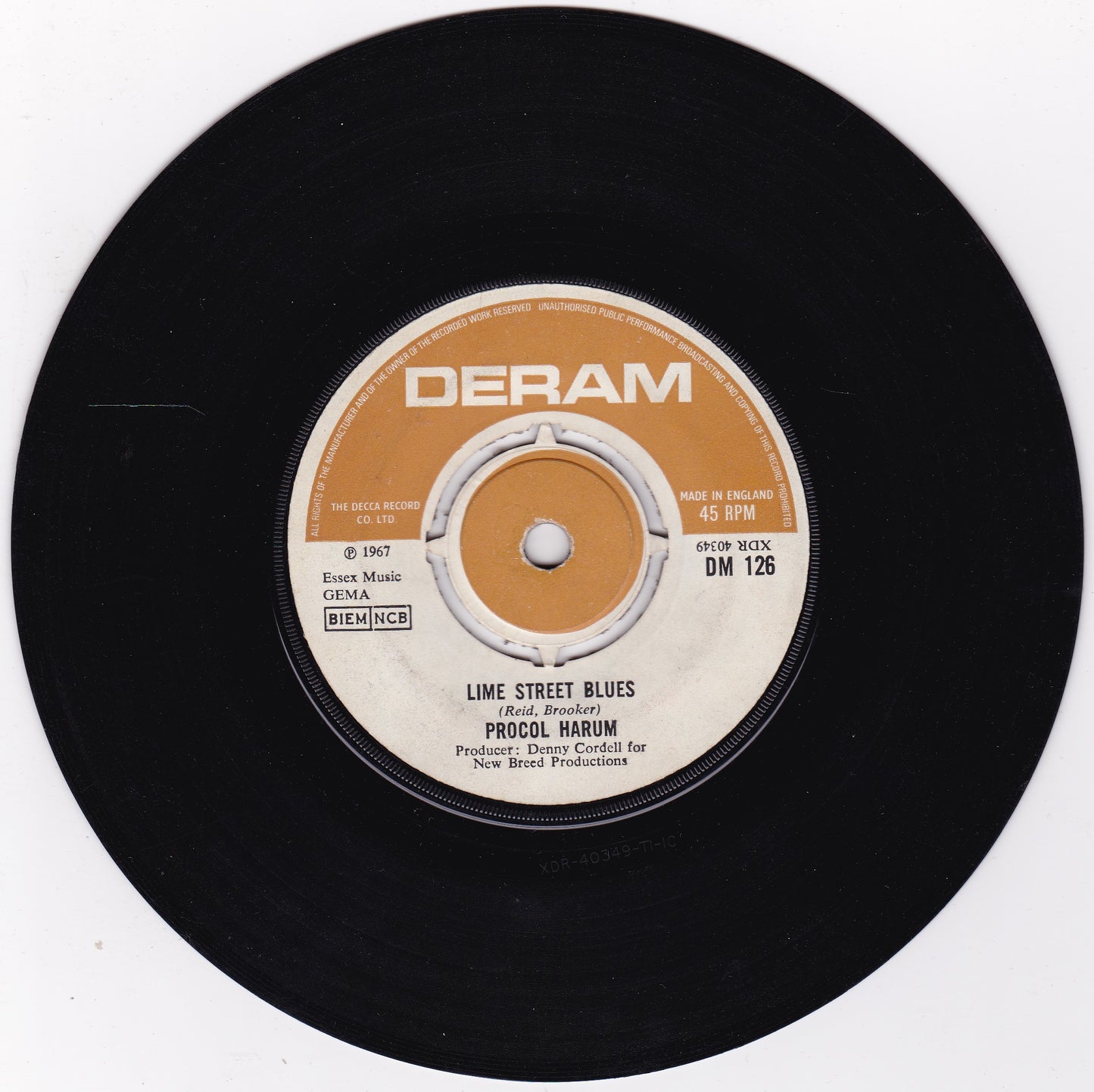 Procol Harum – A Whiter Shade Of Pale (Deram 1967) 7" vinyl single VG/-