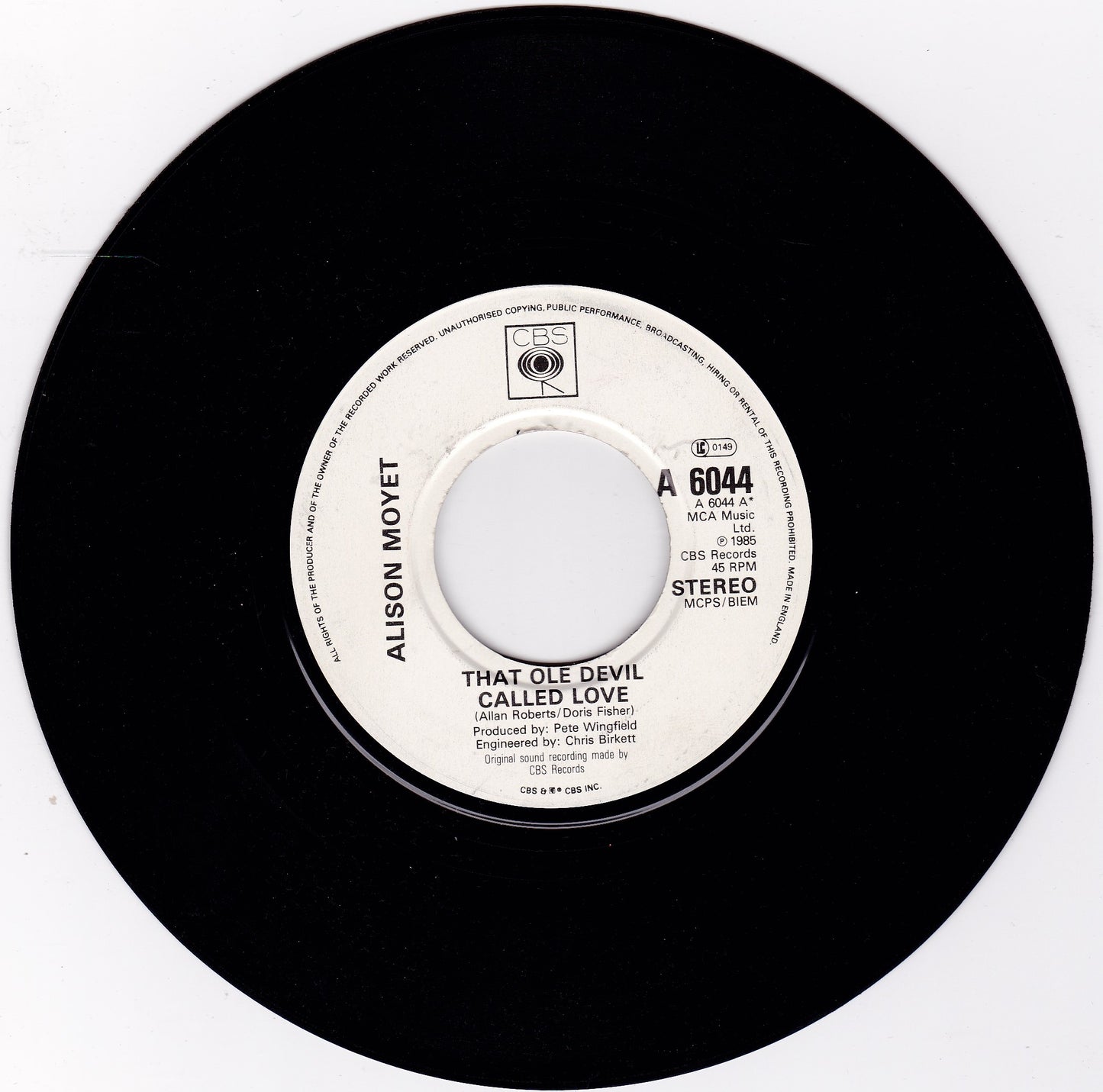 Alison Moyet - That Ole Devil Called Love (CBS 1985) 7" vinyl single VG/- jukebox