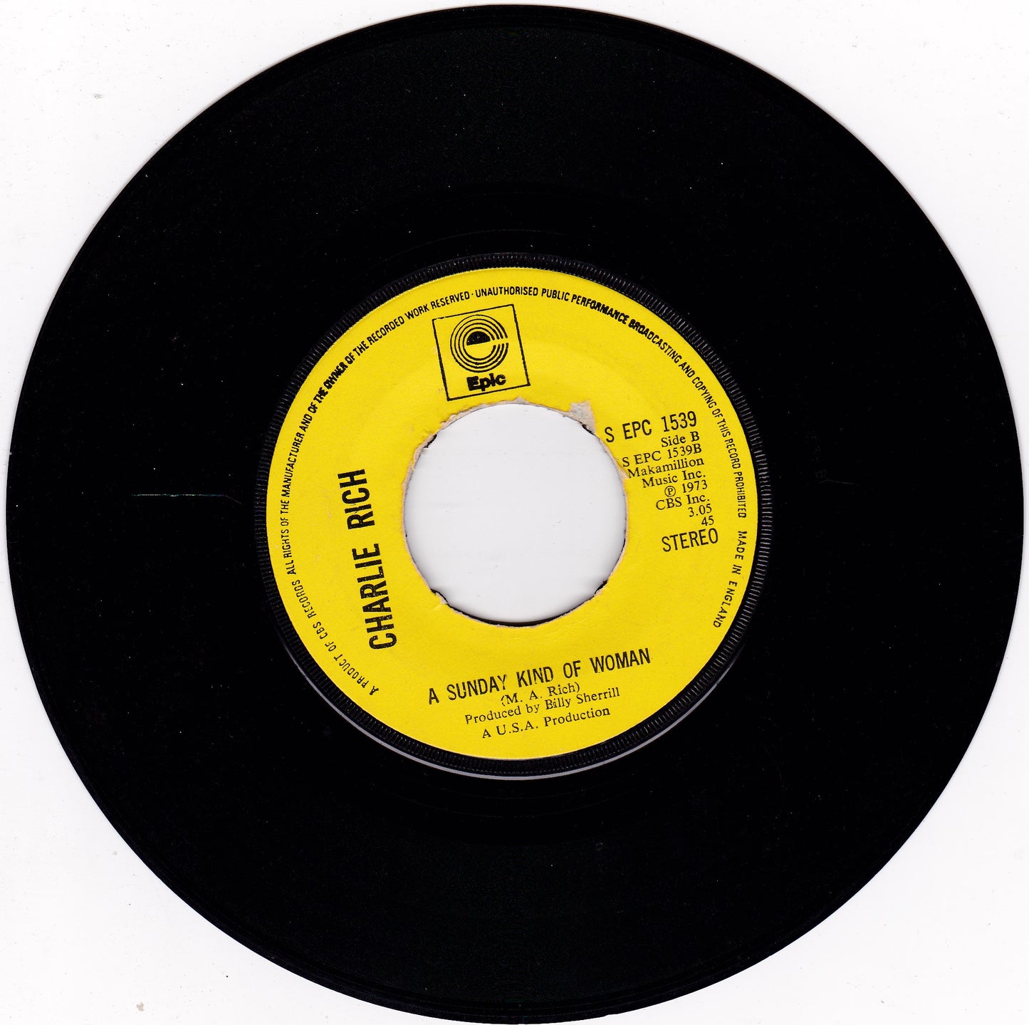 Charlie Rich – Behind Closed Doors (Epic 1973) 7" vinyl single G+/- jukebox