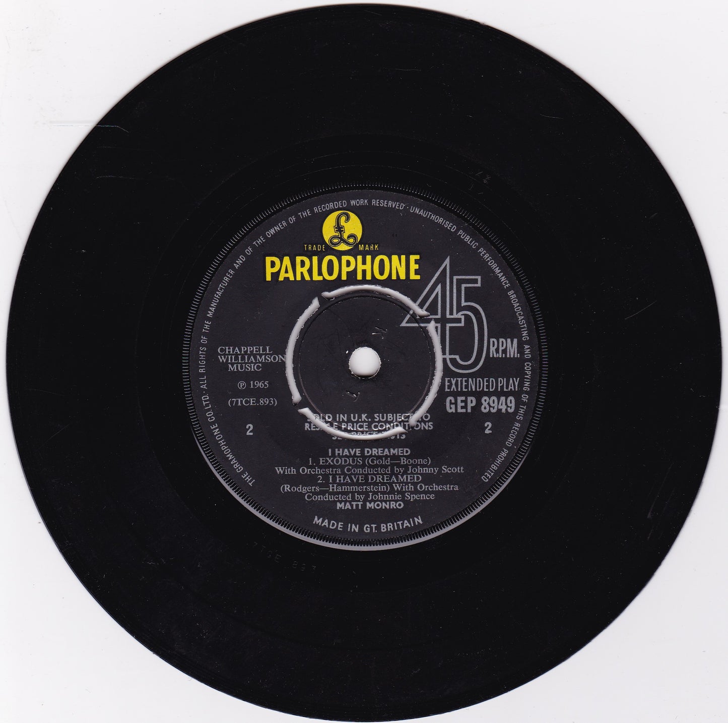 Matt Monro – I Have Dreamed (Parlophone 1966) 7" vinyl EP G+/G+
