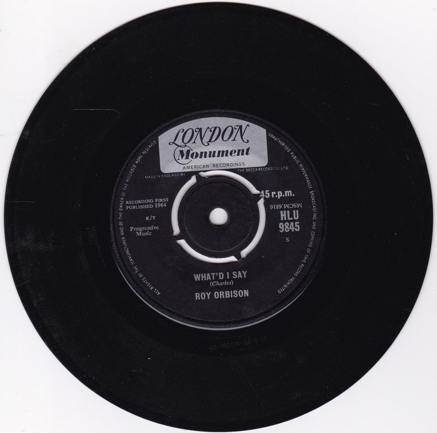 Roy Orbison - Borne On The Wind (London 1964) 7" vinyl single G+/-