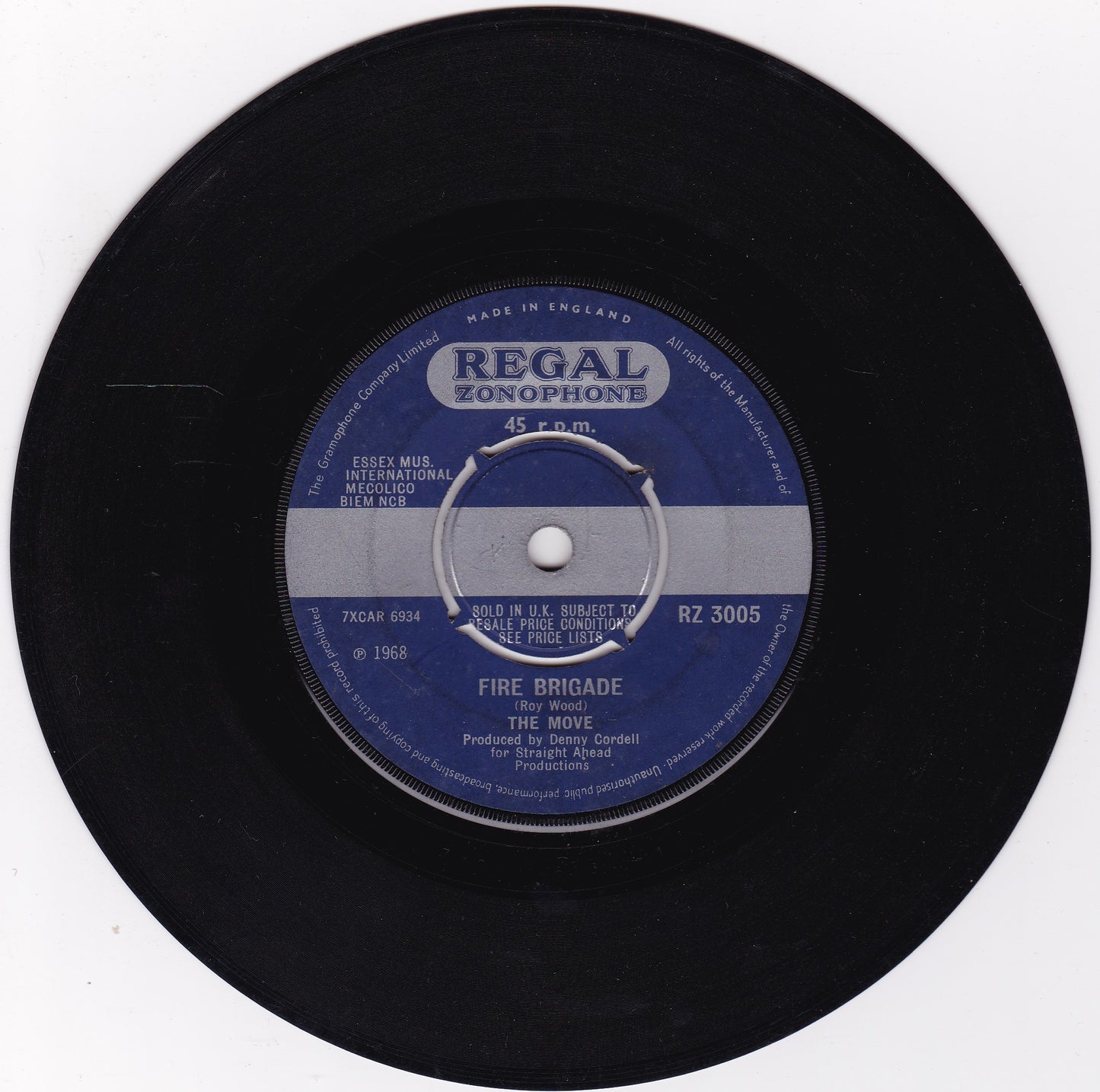 The Move – Fire Brigade (Regal Zonophone 1968) 7" vinyl single G+/-
