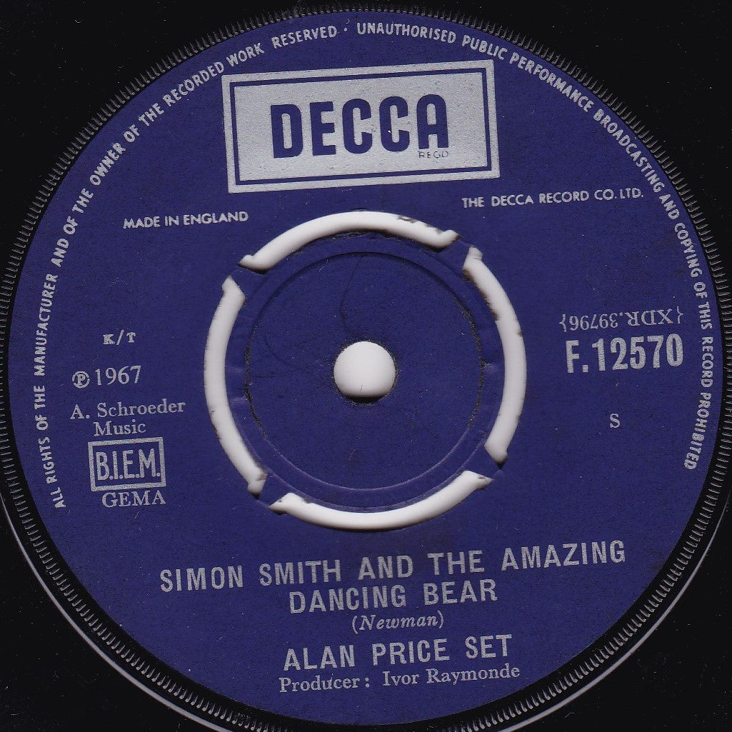 Alan Price Set – Simon Smith And The Amazing Dancing Bear (Decca 1967) 7" vinyl single G+/-