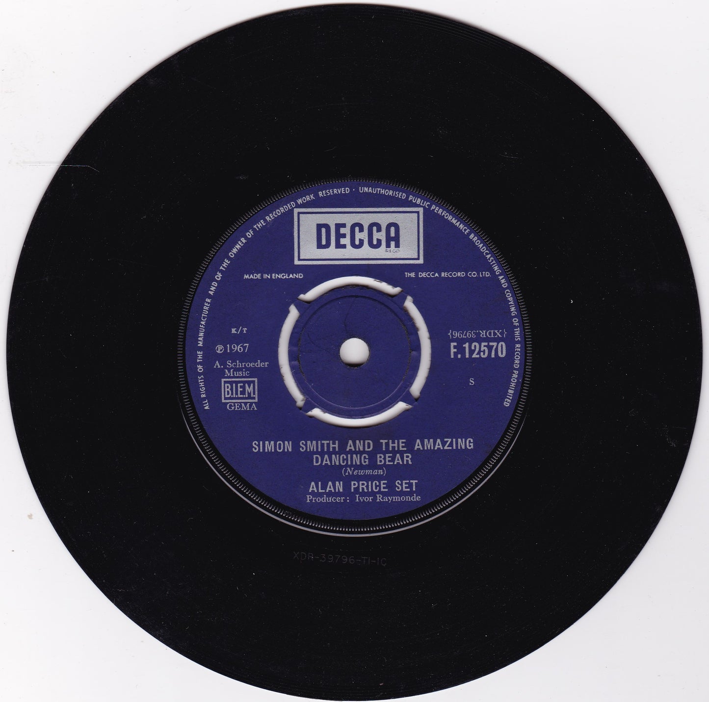 Alan Price Set – Simon Smith And The Amazing Dancing Bear (Decca 1967) 7" vinyl single G+/-