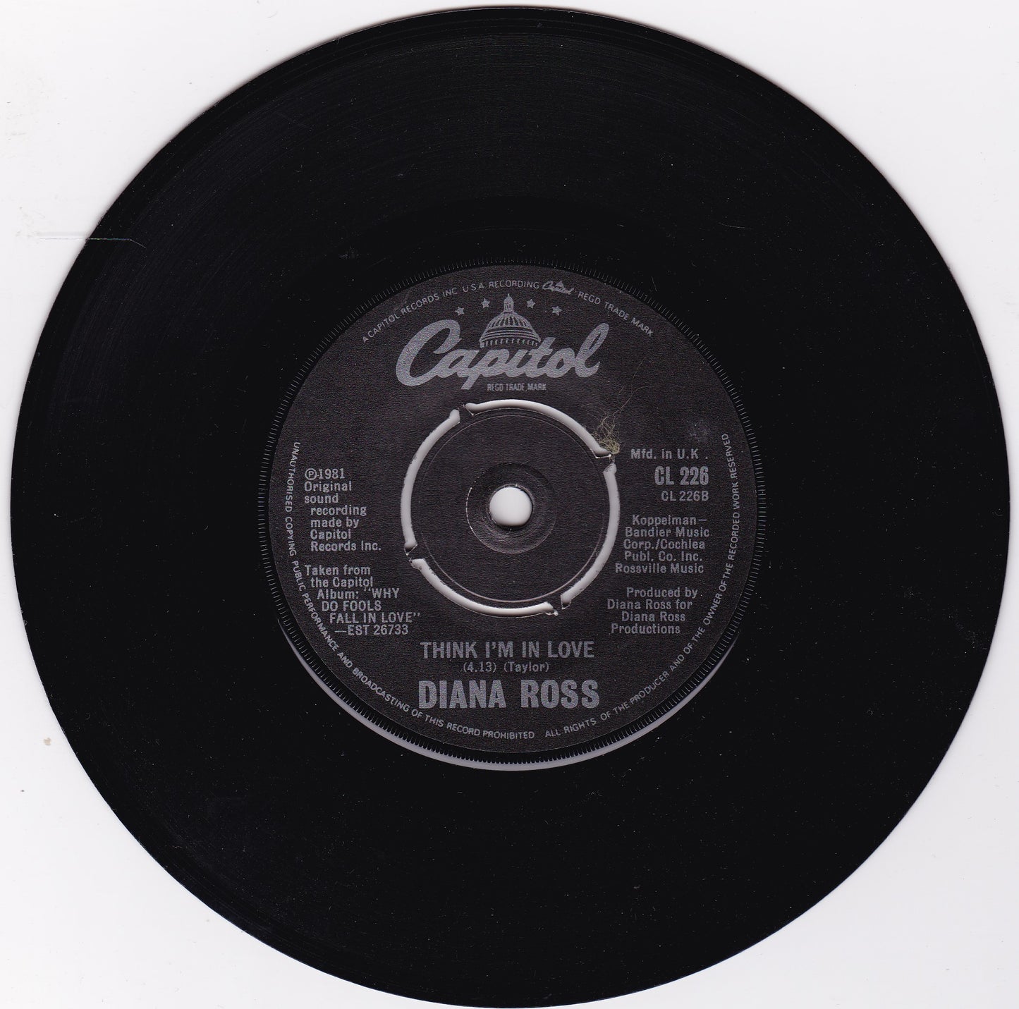 Diana Ross – Why Do Fools Fall In Love (Capitol 1981) 7" vinyl single VG/VG