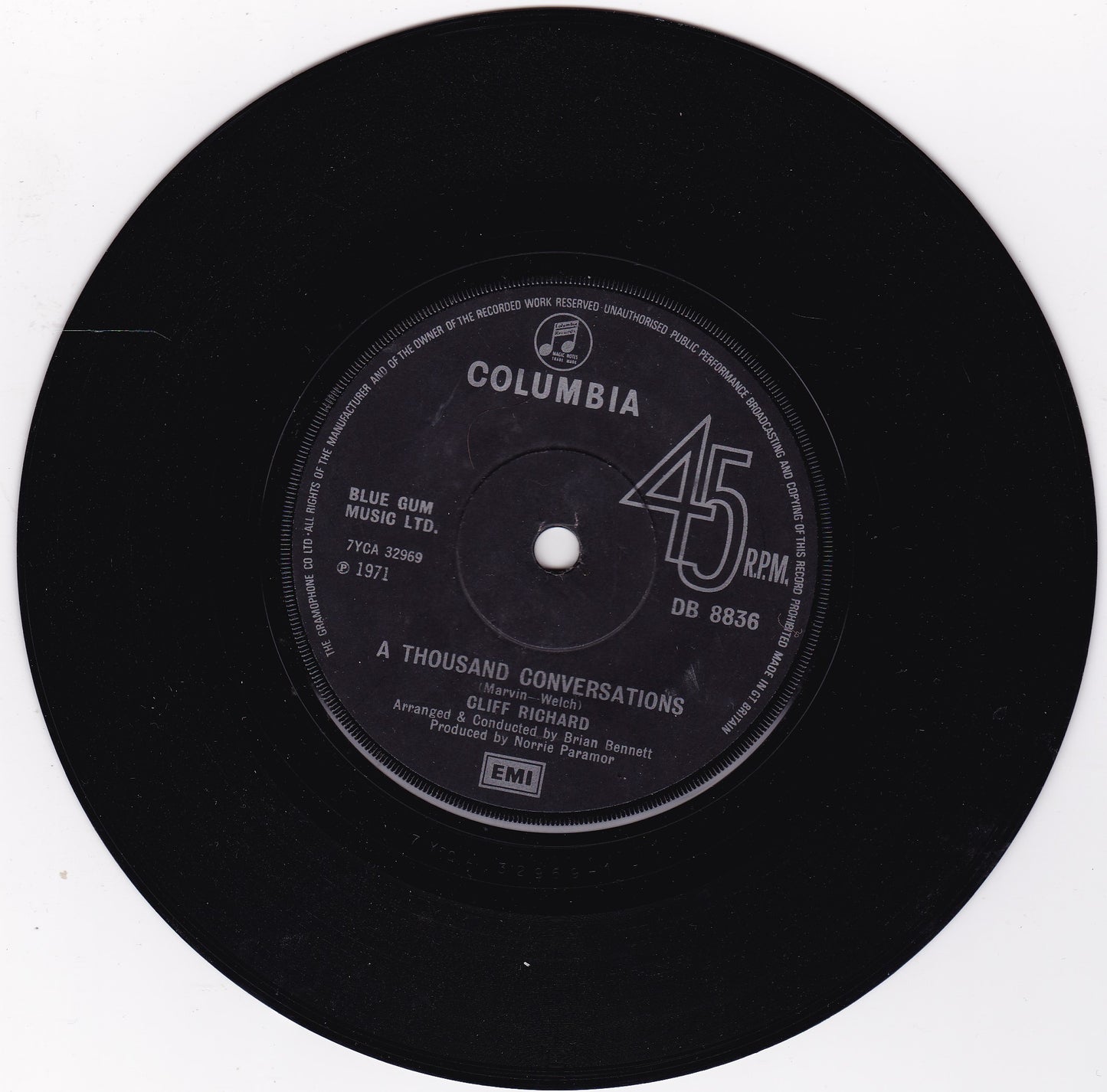 Cliff Richard – Sing A Song Of Freedom (Columbia 1971) 7" vinyl single G+/G