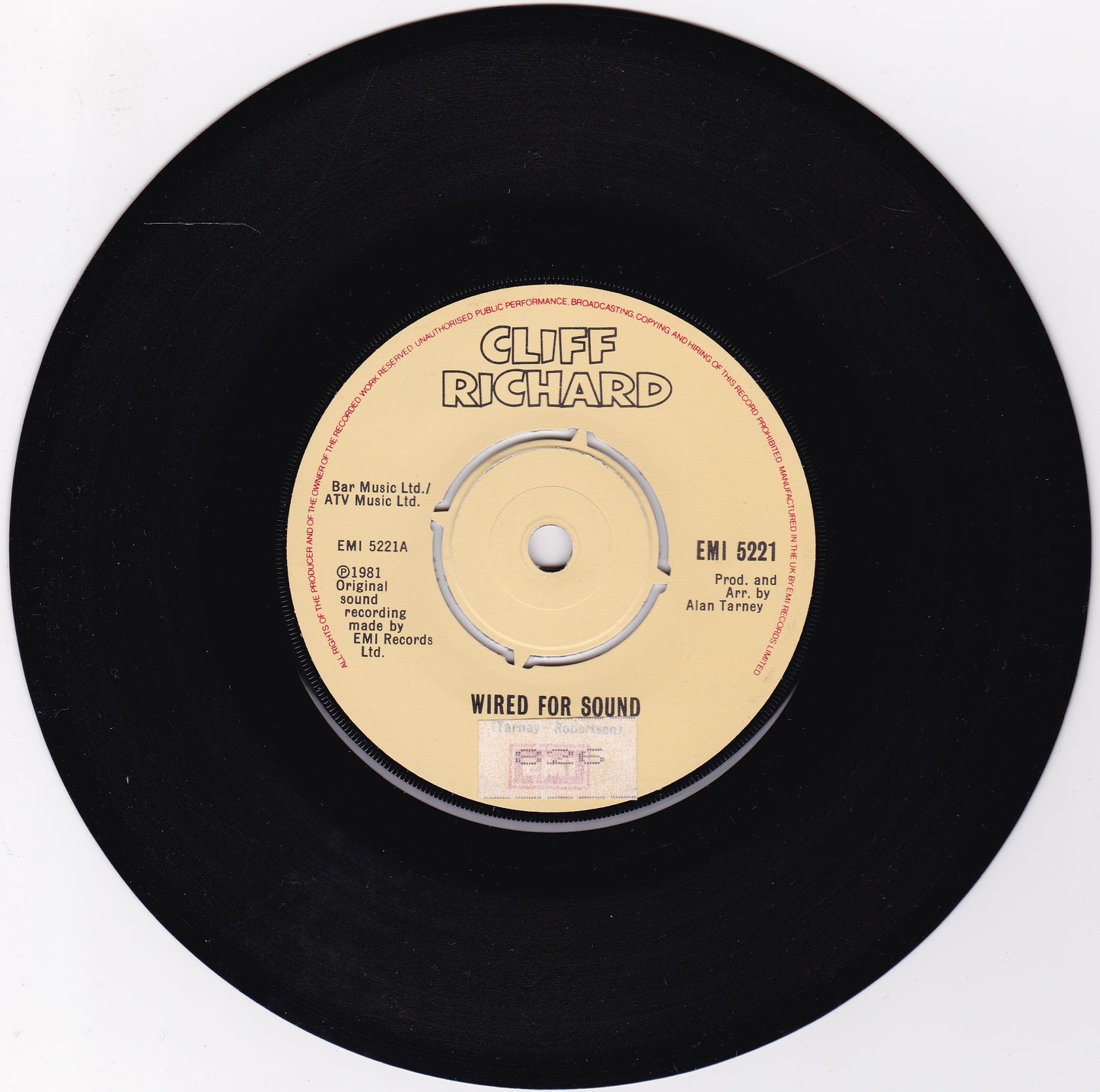 Cliff Richard – Wired For Sound (EMI 1981) 7" vinyl single VG/-
