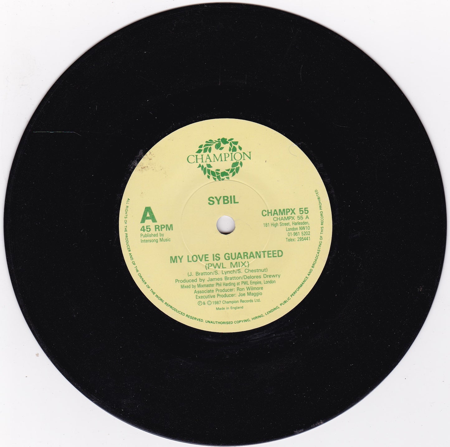 Sybil – My Love Is Guaranteed (Champion 1987) 7" vinyl single G+/VG